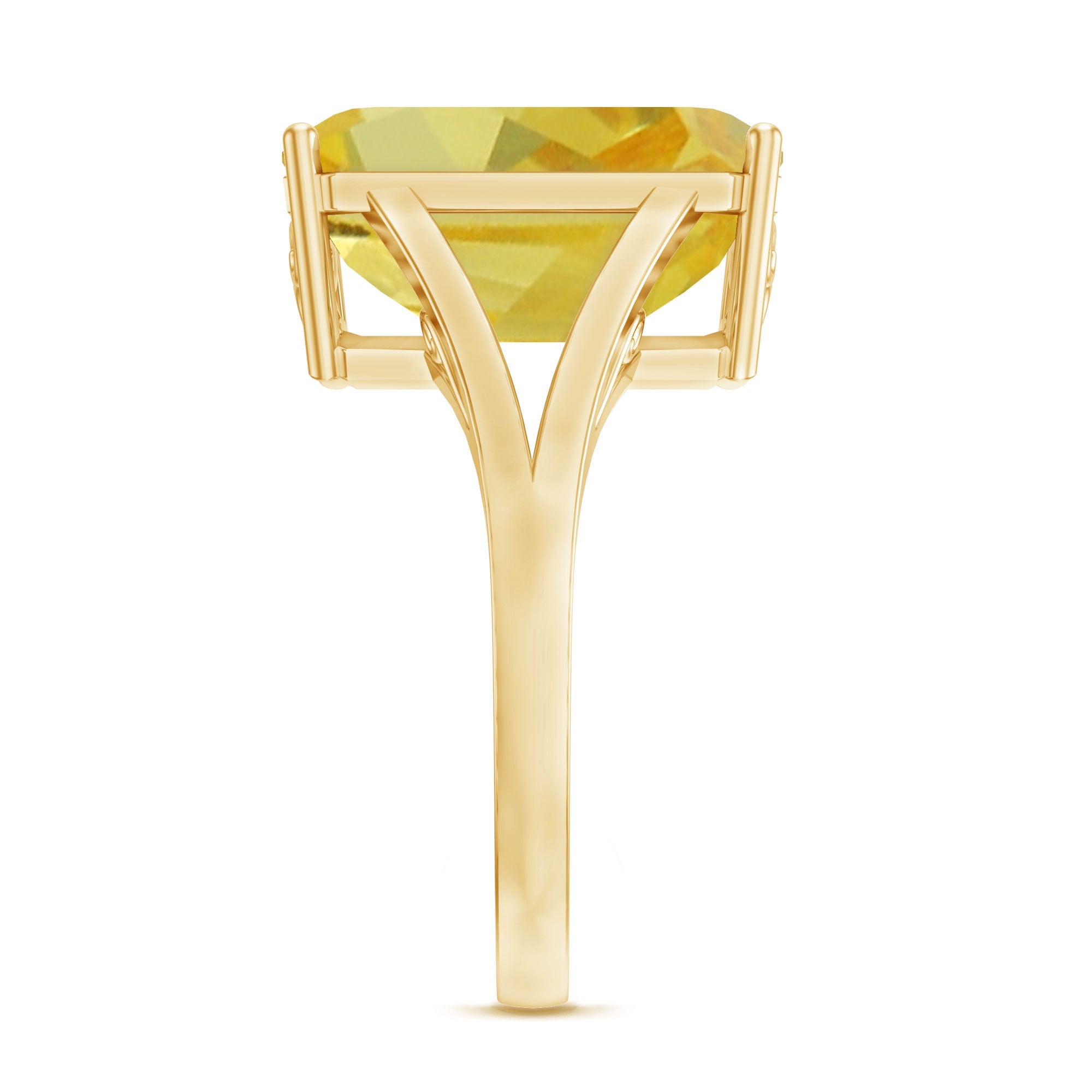 Lab Grown Yellow Sapphire 10X14 MM Emerald Cut Engagement Ring