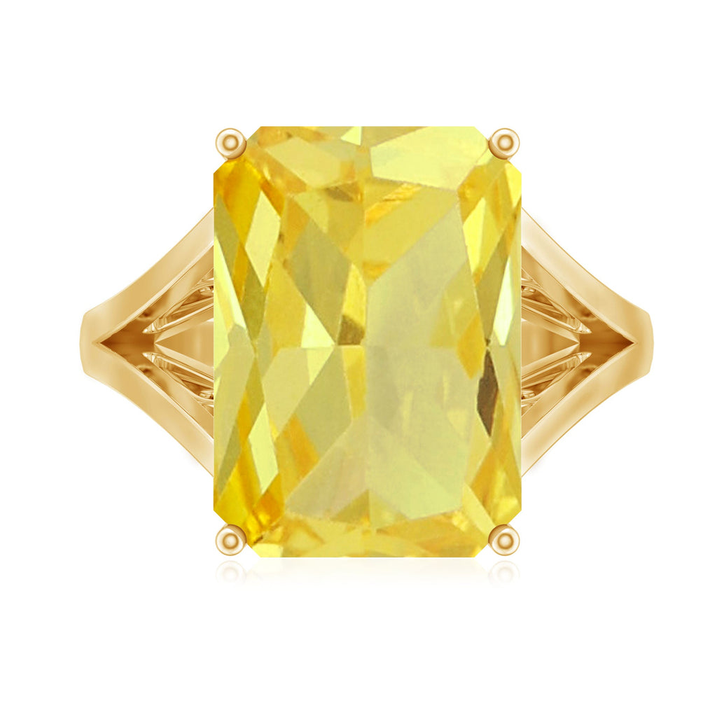 Lab Grown Yellow Sapphire 10X14 MM Emerald Cut Engagement Ring