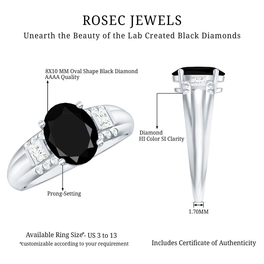 Certified Lab Grown Black Diamond Oval Engagement Ring with Diamond