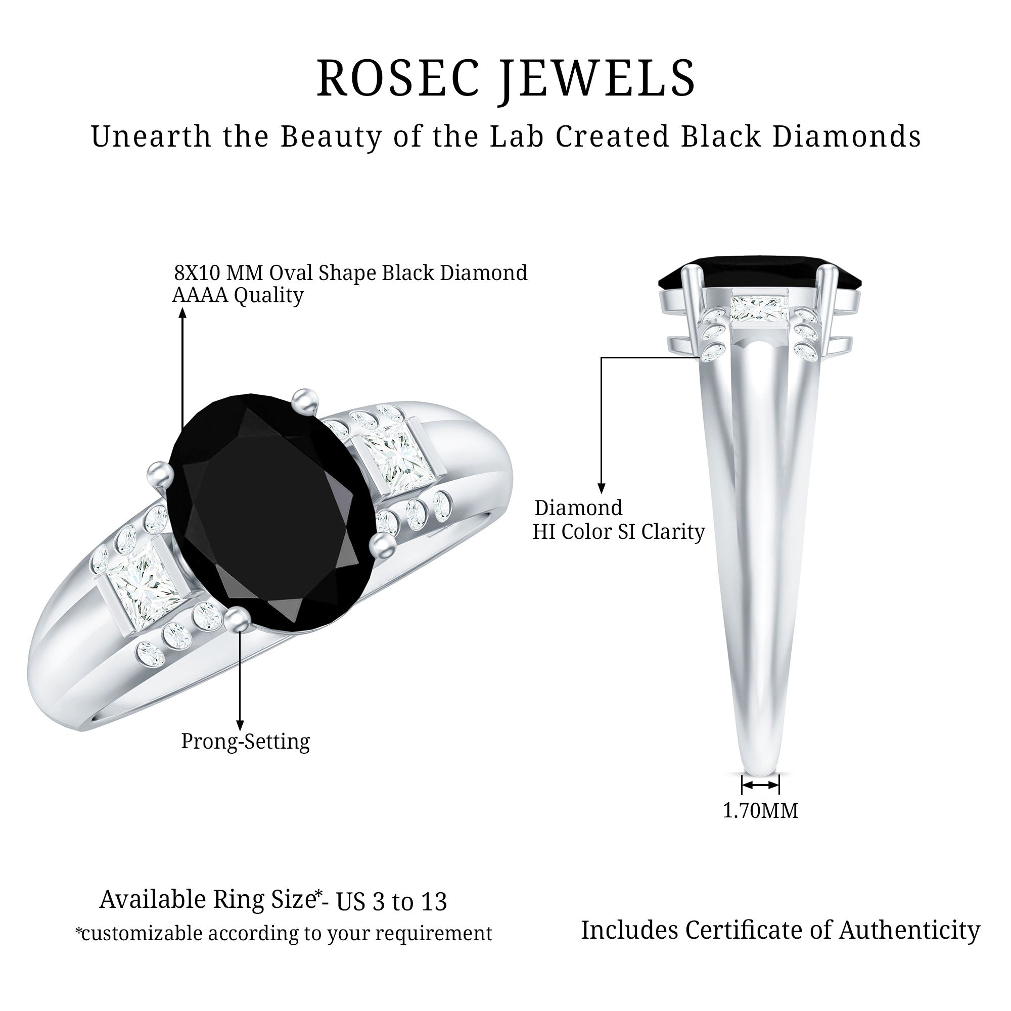 Certified Lab Grown Black Diamond Oval Engagement Ring with Diamond