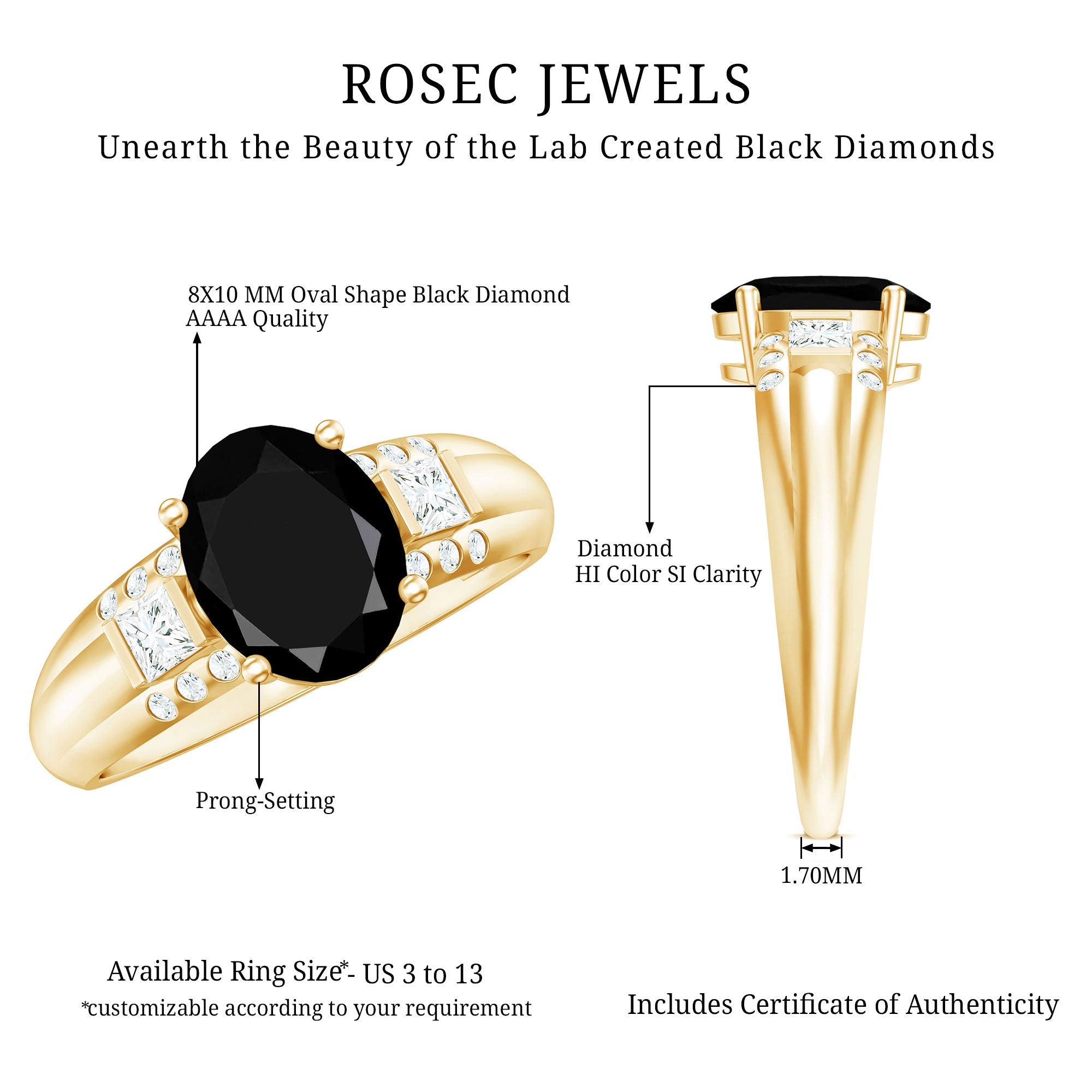 Certified Lab Grown Black Diamond Oval Engagement Ring with Diamond