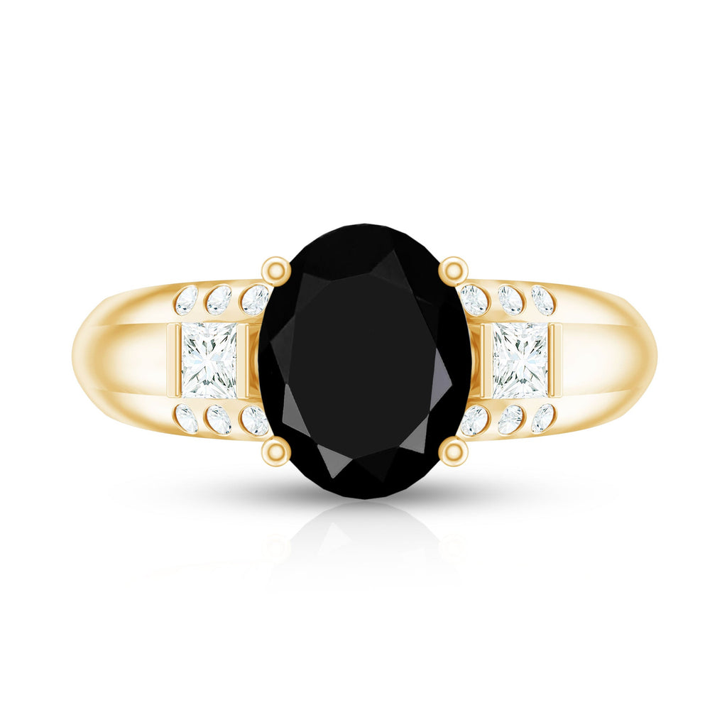 Certified Lab Grown Black Diamond Oval Engagement Ring with Diamond
