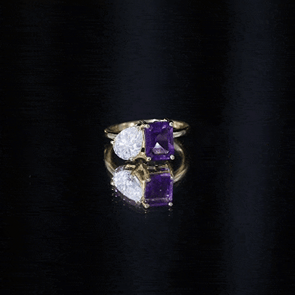 Real Amethyst and Moissanite Toi Et Moi Ring