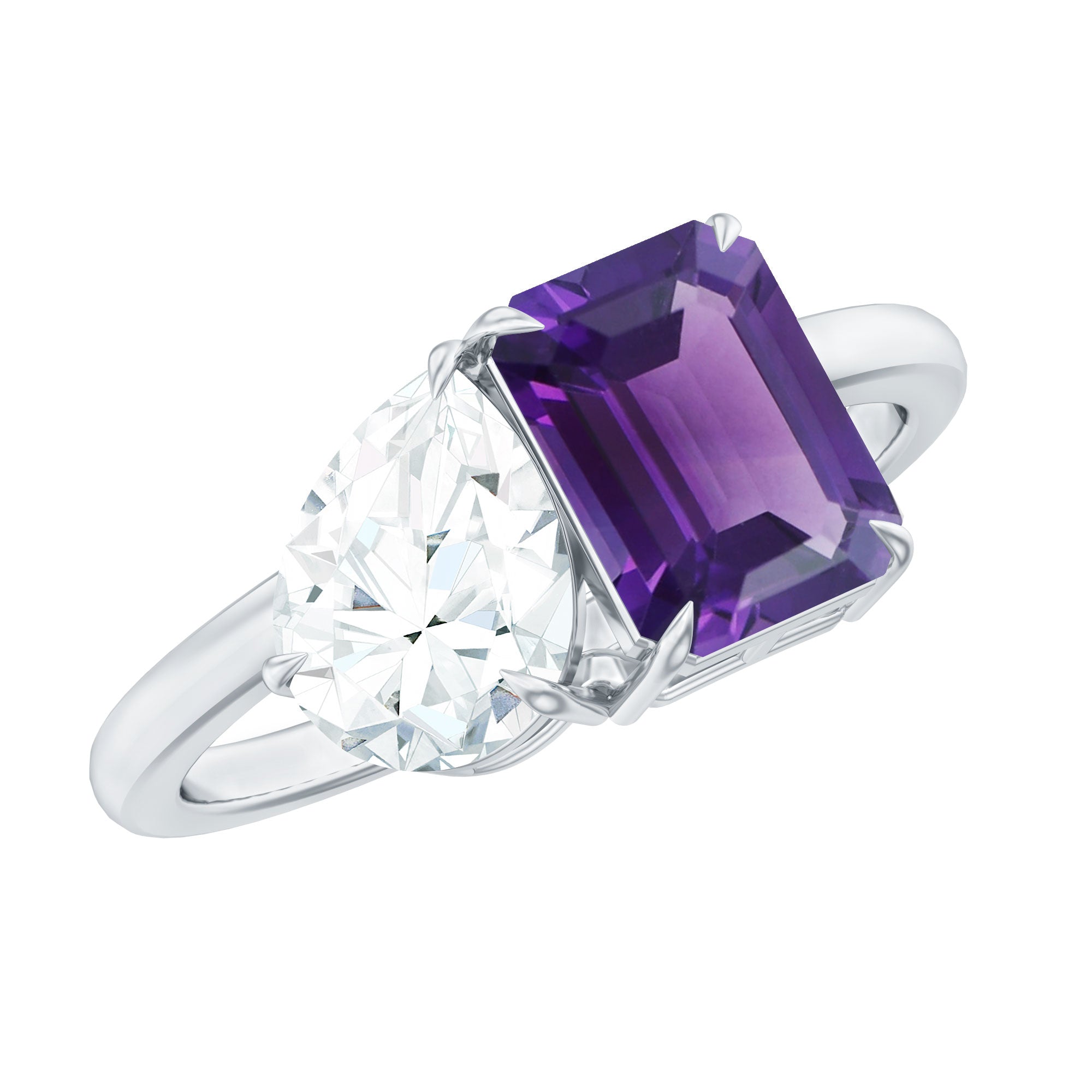 Real Amethyst and Moissanite Toi Et Moi Ring
