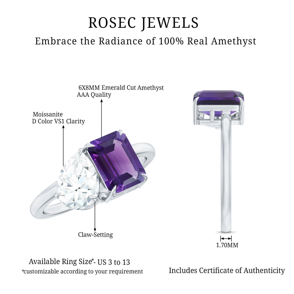Real Amethyst and Moissanite Toi Et Moi Ring