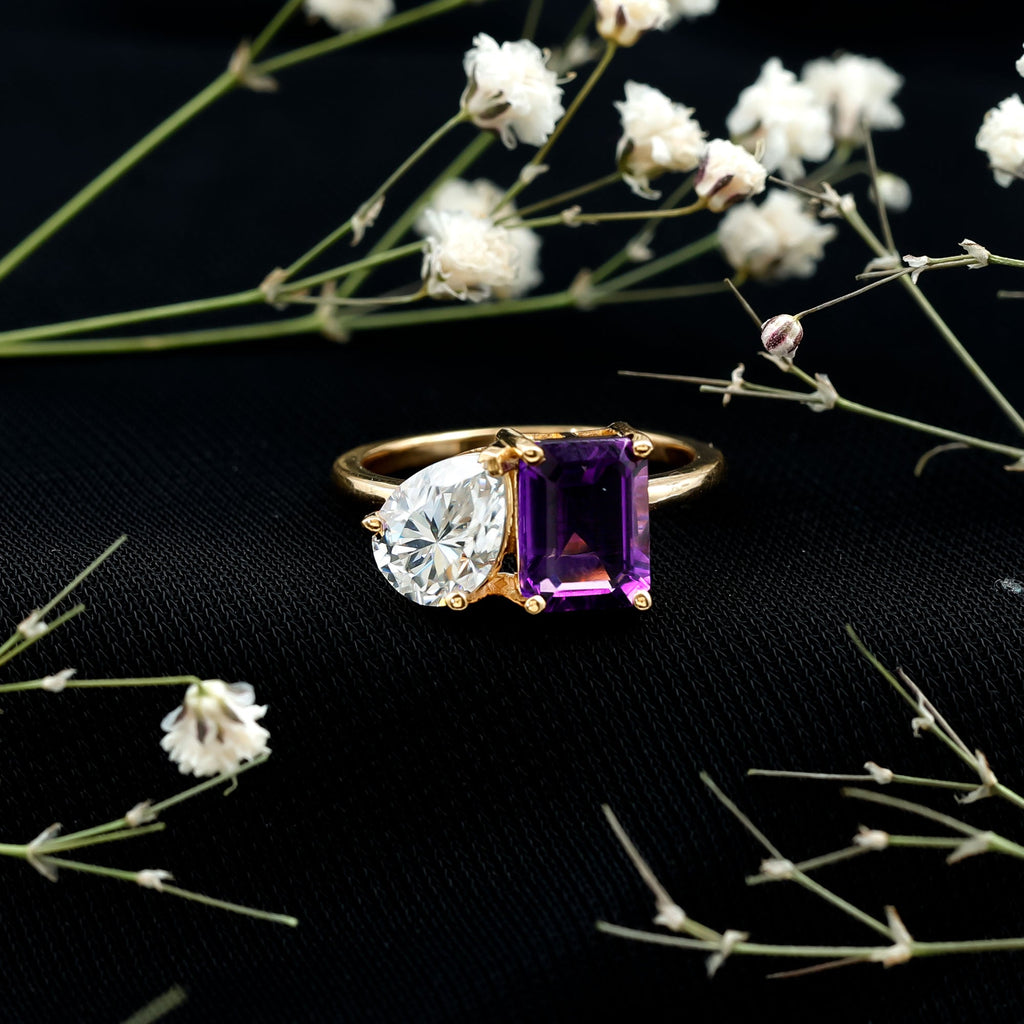 Real Amethyst and Moissanite Toi Et Moi Ring