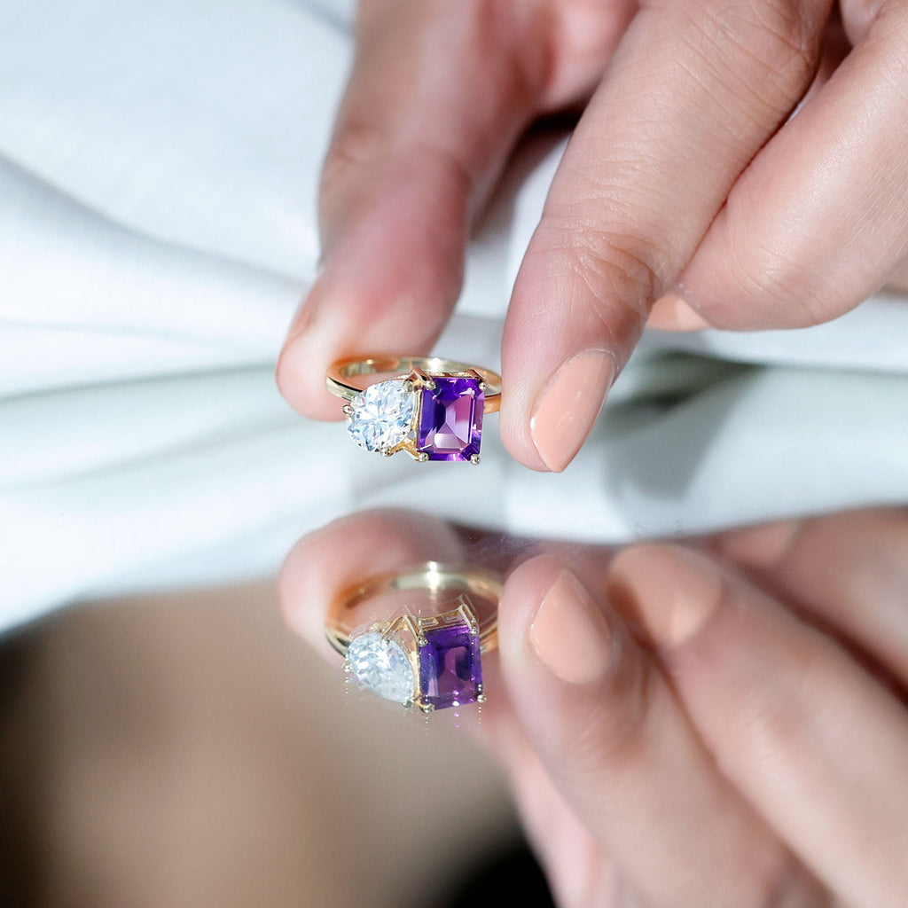 Real Amethyst and Moissanite Toi Et Moi Ring