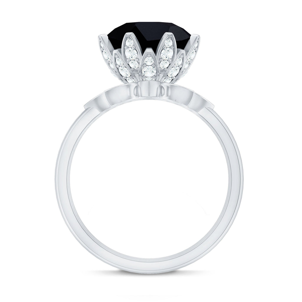 Lab Grown Black Diamond Flower Wedding Ring Set with Moissanite