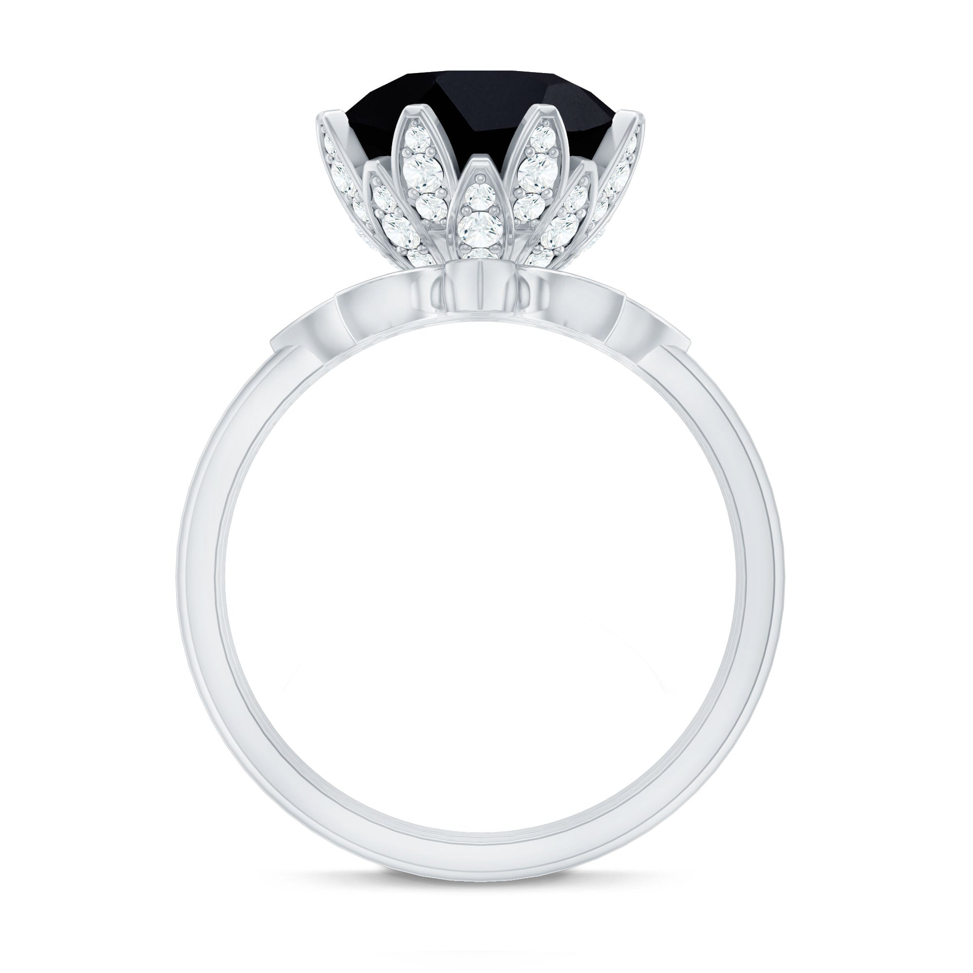Lab Grown Black Diamond Flower Wedding Ring Set with Moissanite