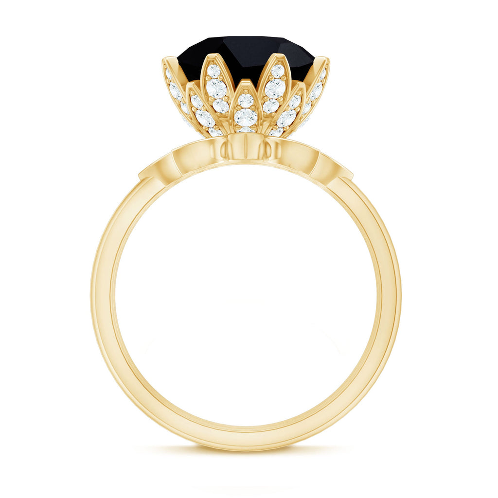 Lab Grown Black Diamond Flower Wedding Ring Set with Moissanite