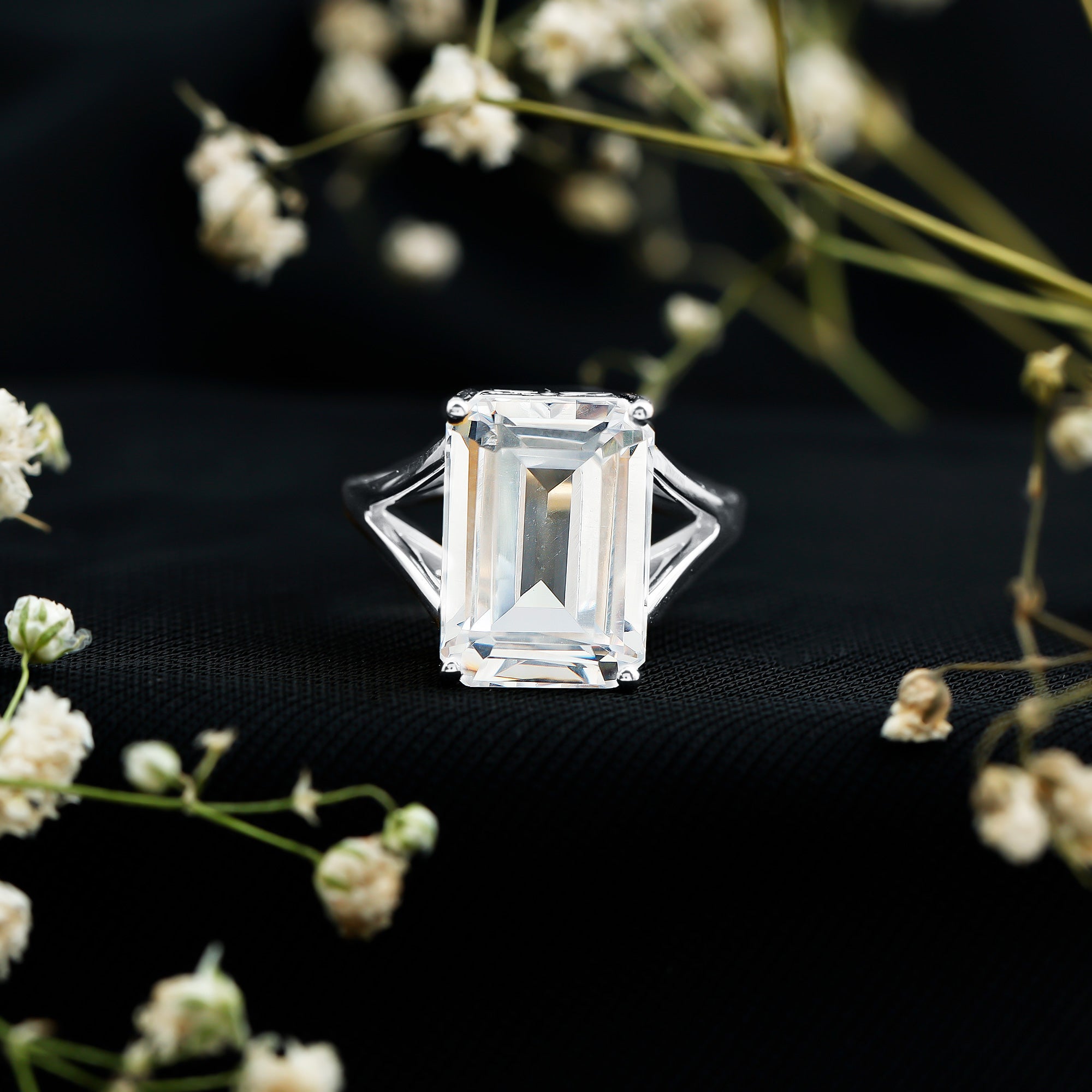 Certified 10X14 MM Emerald Cut Cubic Zirconia Solitaire Engagement Ring