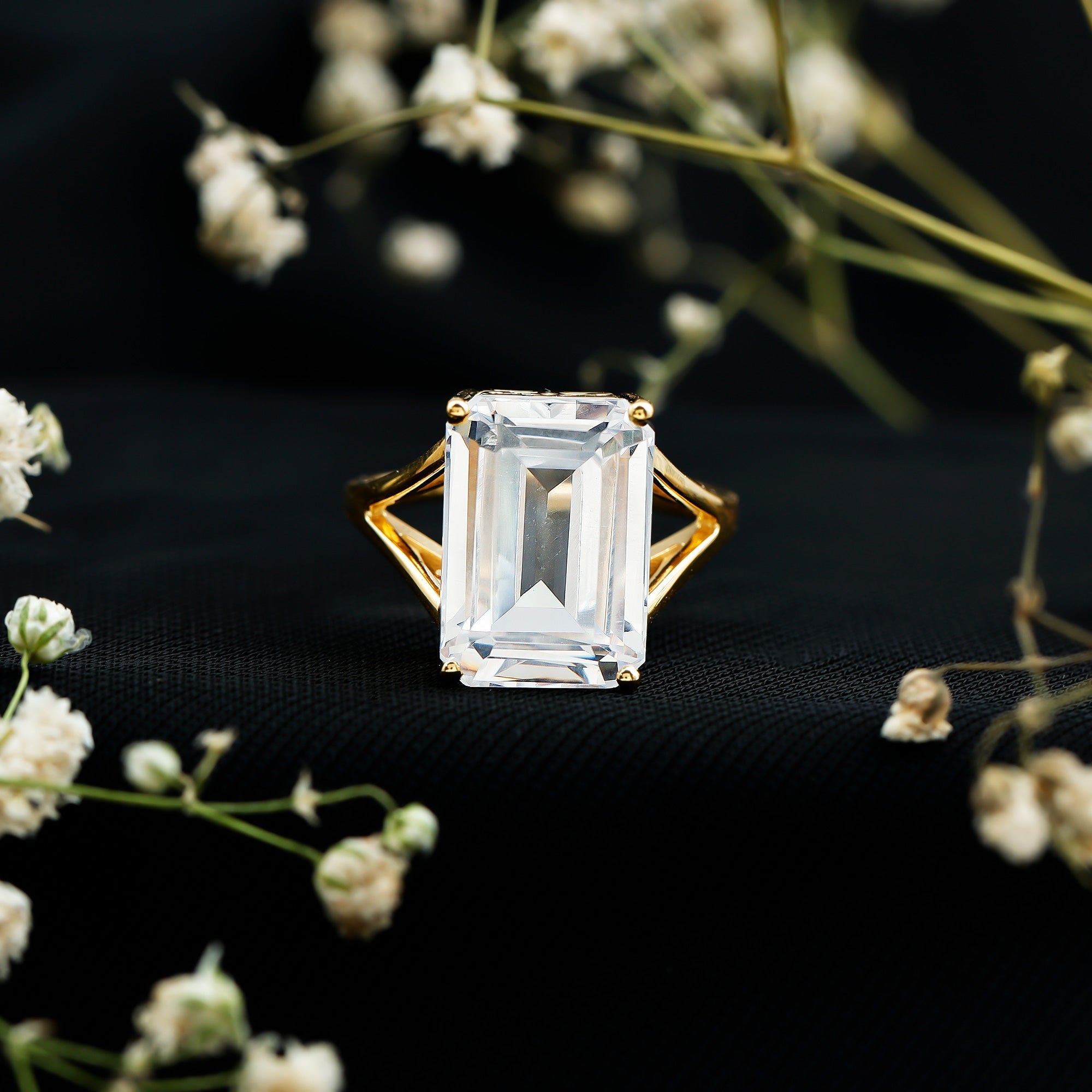 Certified 10X14 MM Emerald Cut Cubic Zirconia Solitaire Engagement Ring