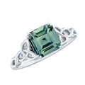 Certified Asscher Cut Lab Grown Green Sapphire Solitaire Celtic Engagement Ring