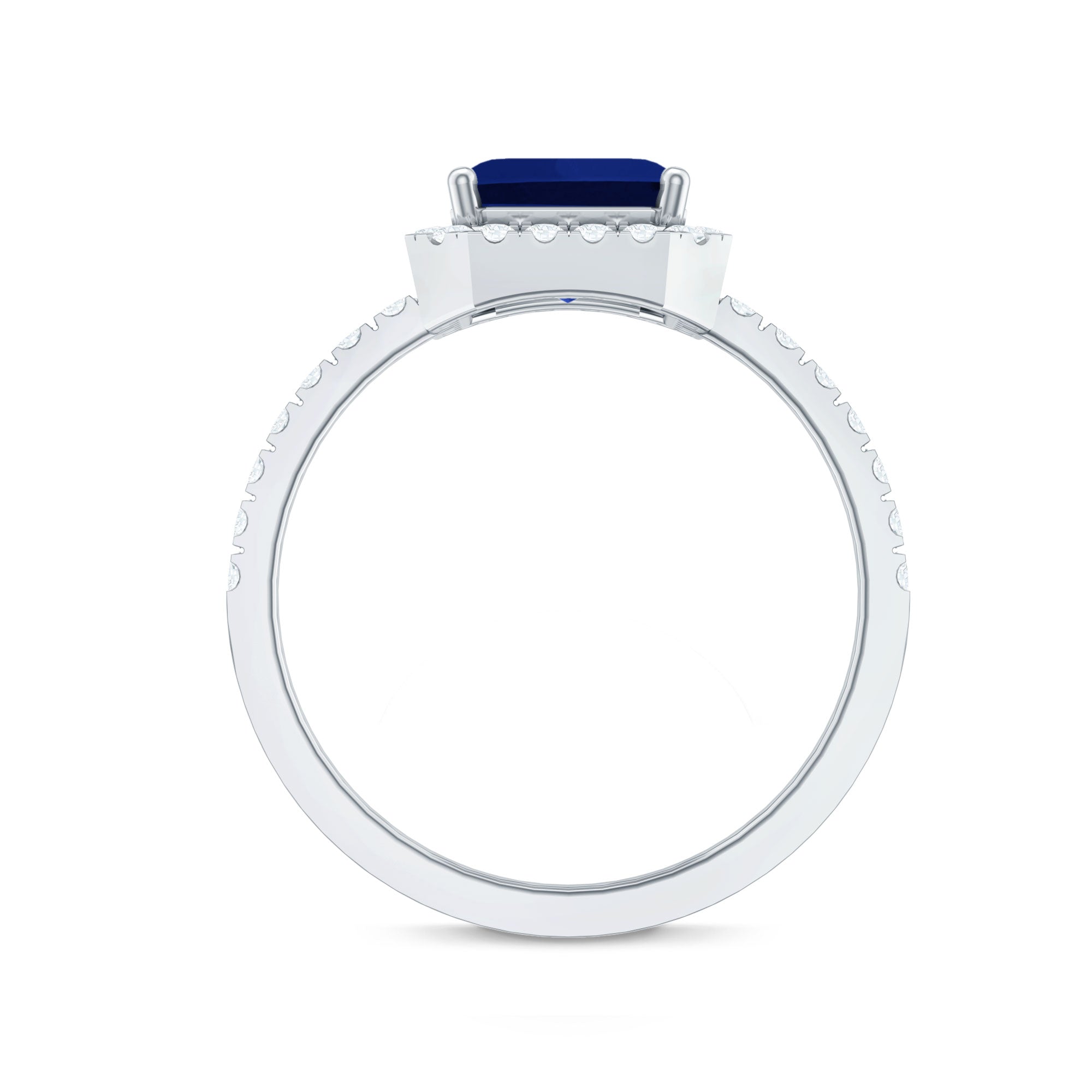 Certified 2.75 Carat Emerald Cut Lab Grown Blue Sapphire Engagement Ring with Diamond Halo
