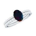 0.9 Carat Oval Cut Black Opal Wedding Ring Set With Diamond
