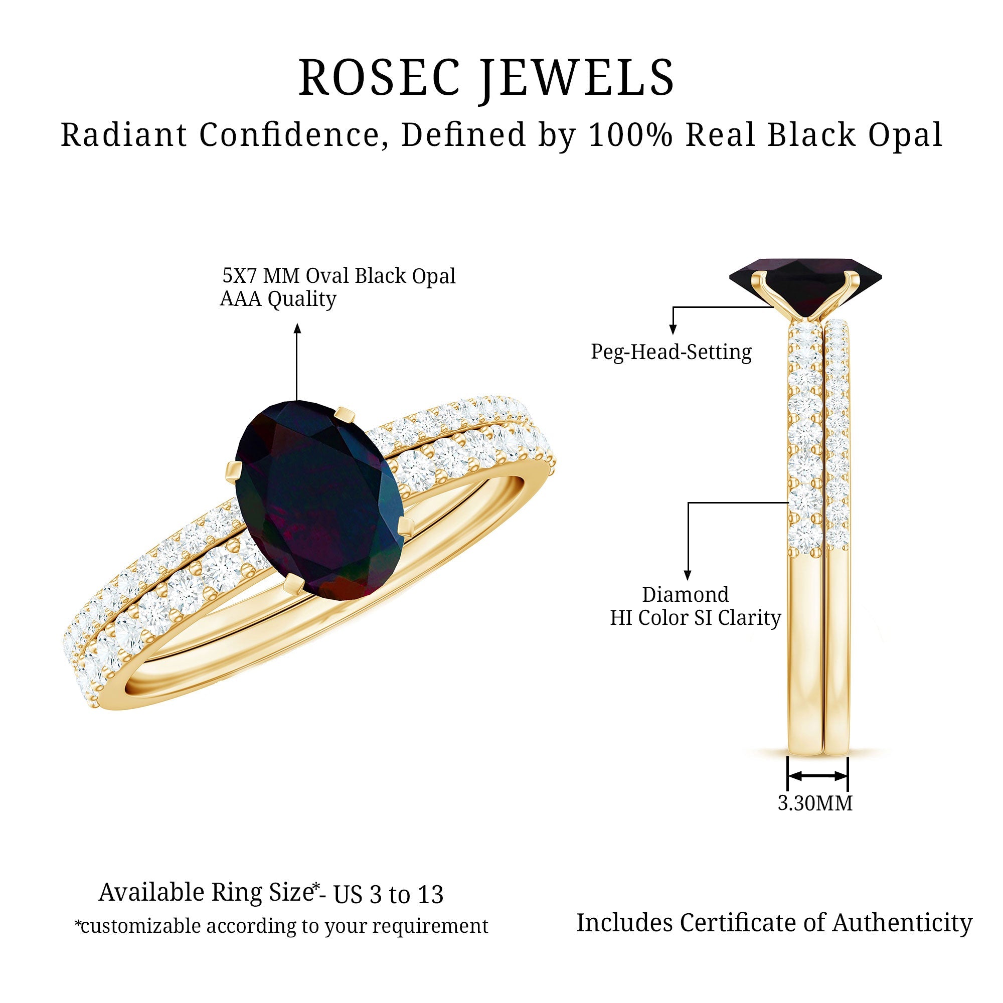 0.9 Carat Oval Cut Black Opal Wedding Ring Set With Diamond