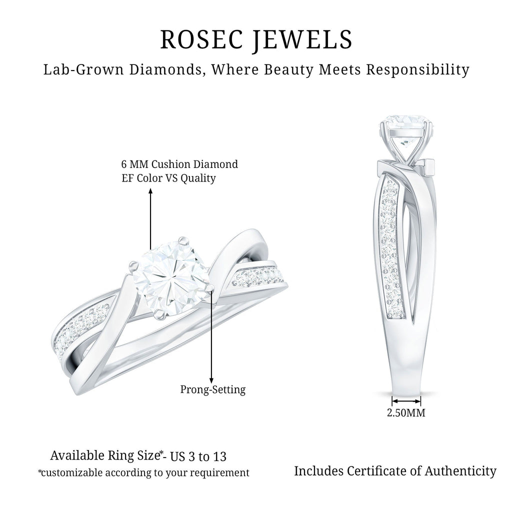 Cushion Cut Diamond Infinity Solitaire Ring with Side Stones