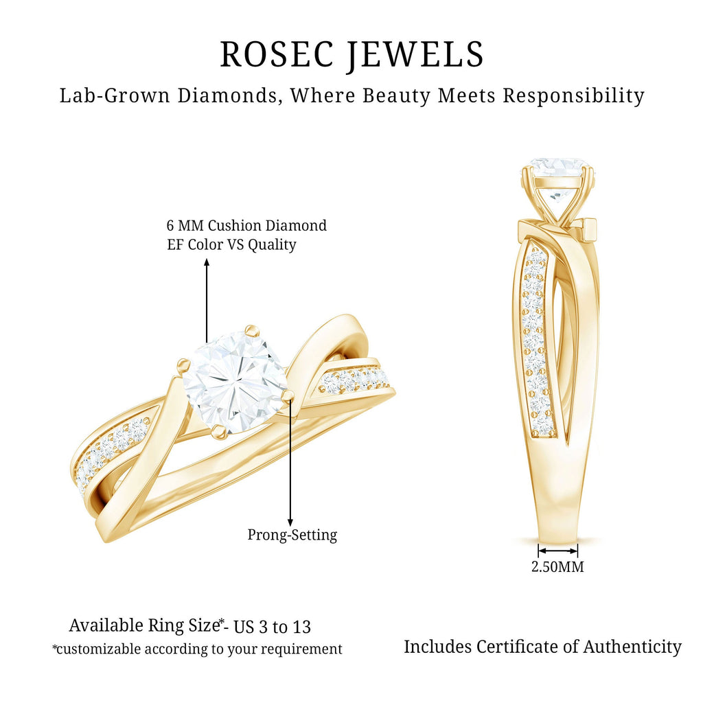 Cushion Cut Diamond Infinity Solitaire Ring with Side Stones