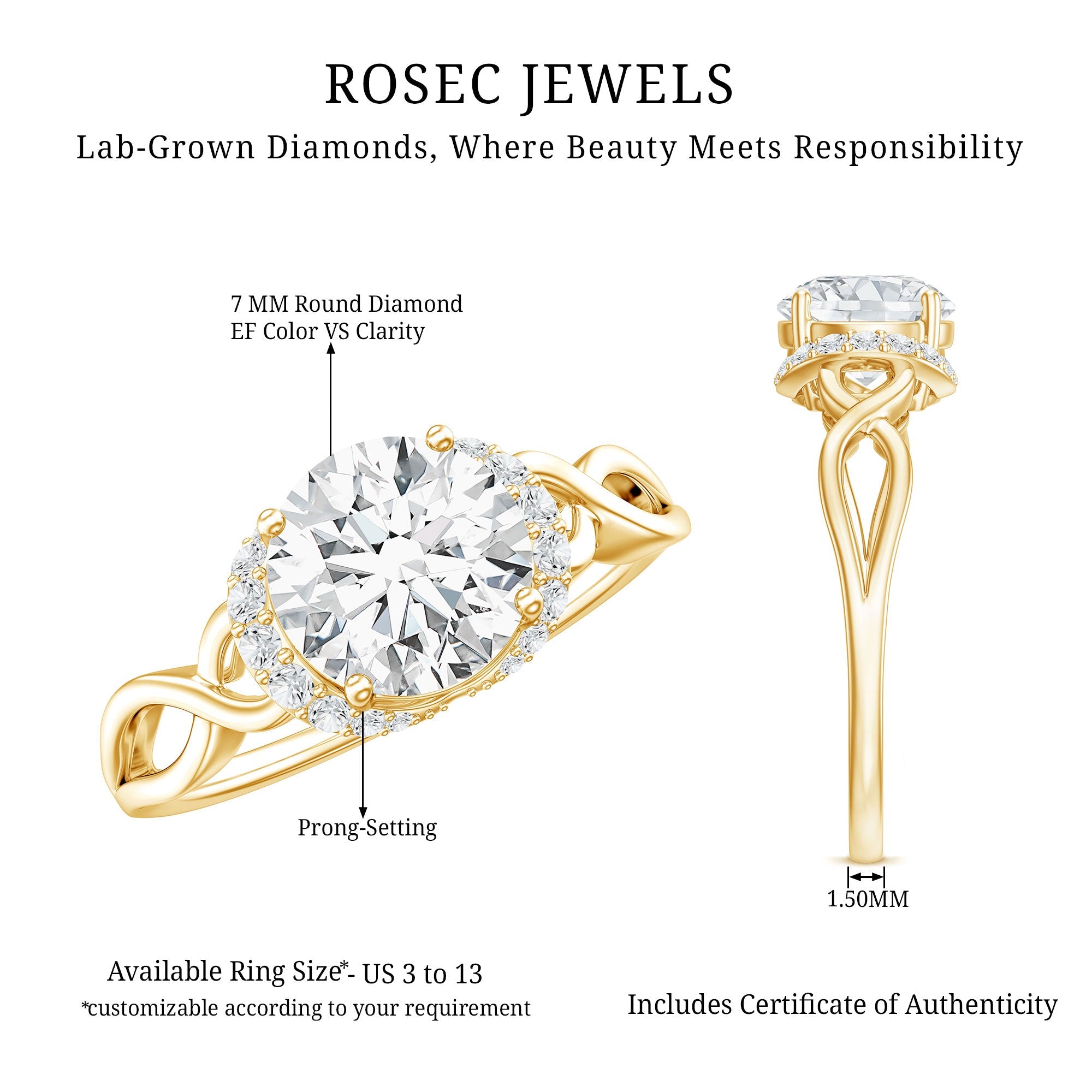 7 MM Round Lab Created Diamond Solitaire Infinity Ring for Her