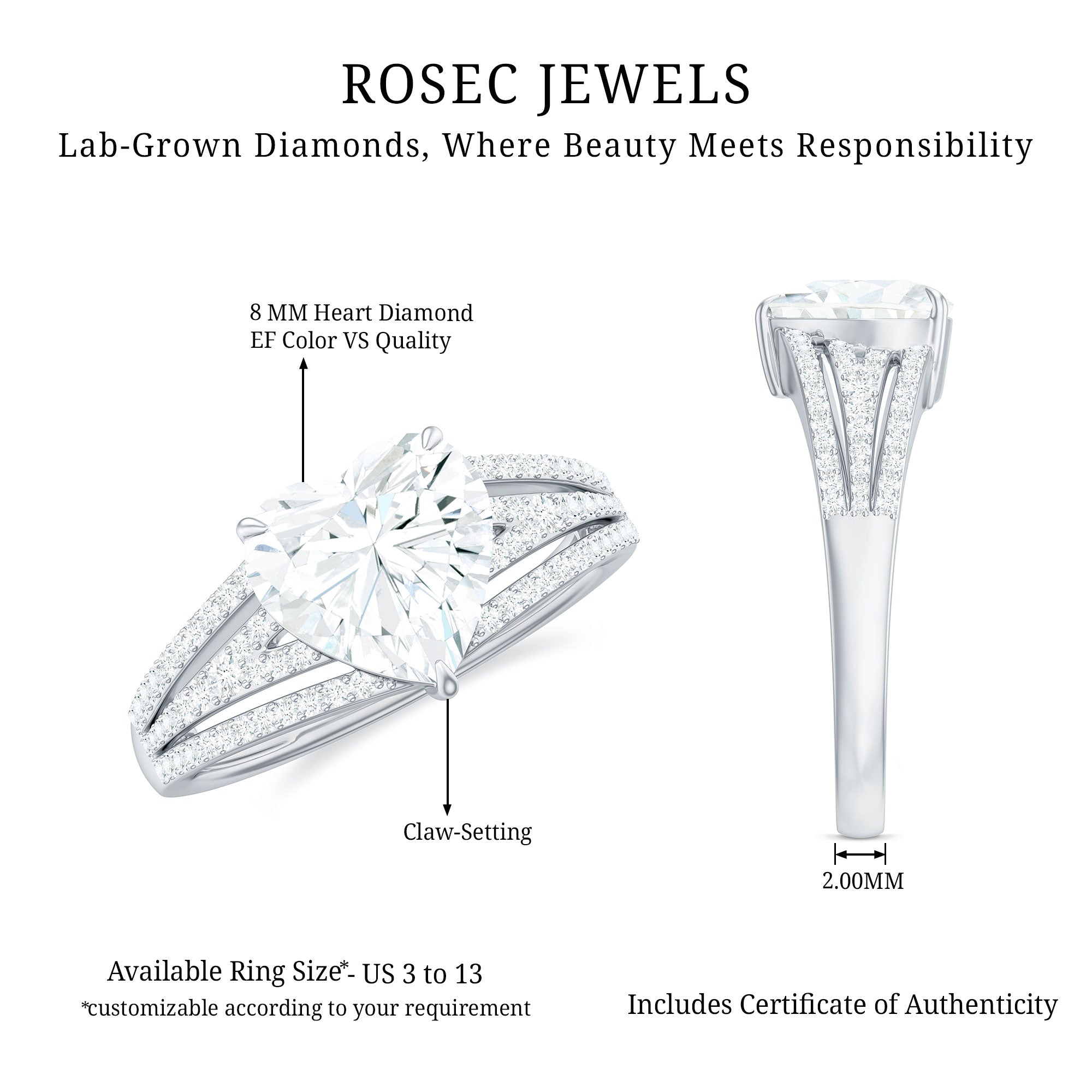 2 Carat Lab Created Diamond Heart Engagement Ring
