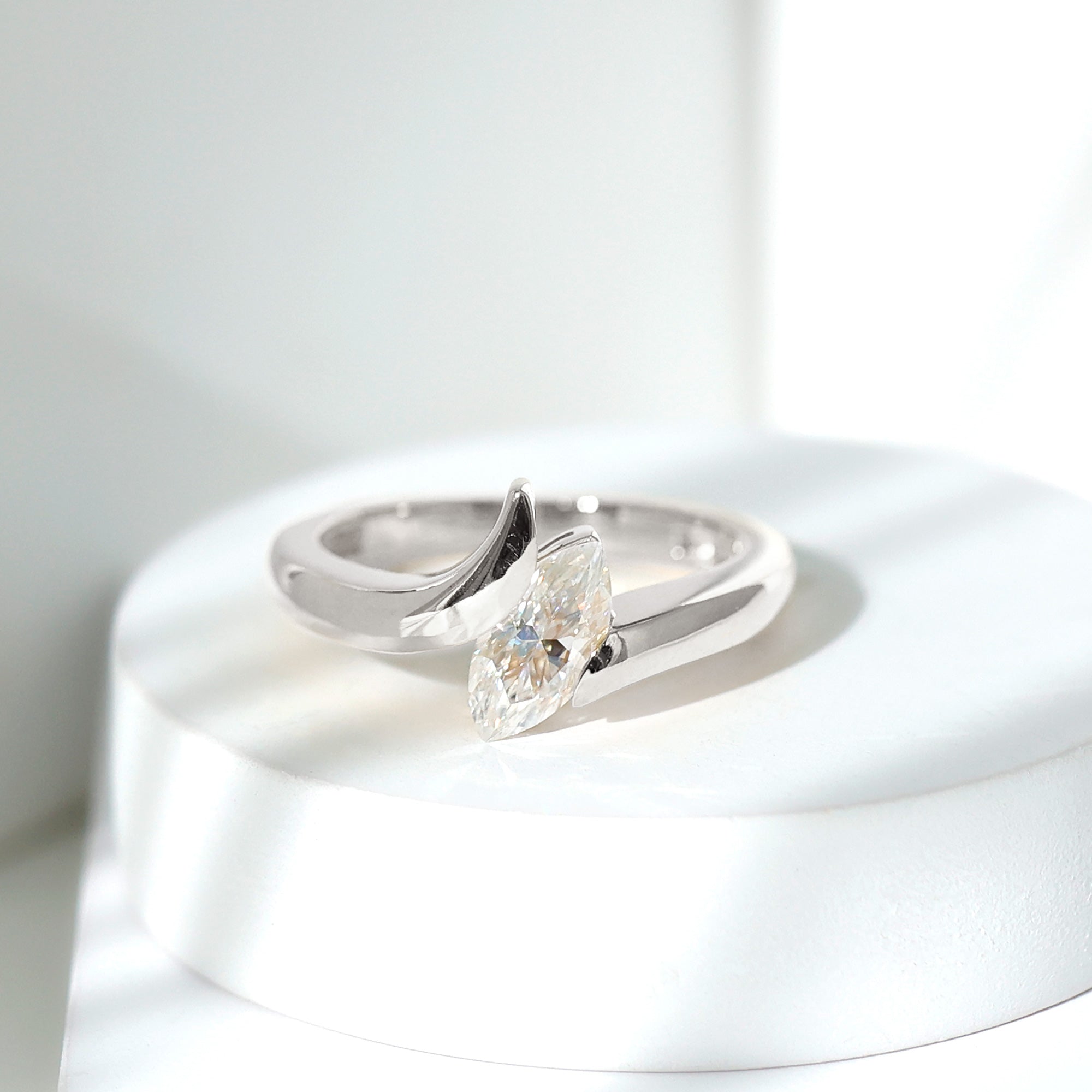 Lab Diamond 5X10 MM Marquise Engagement Ring in Tension Mount Setting