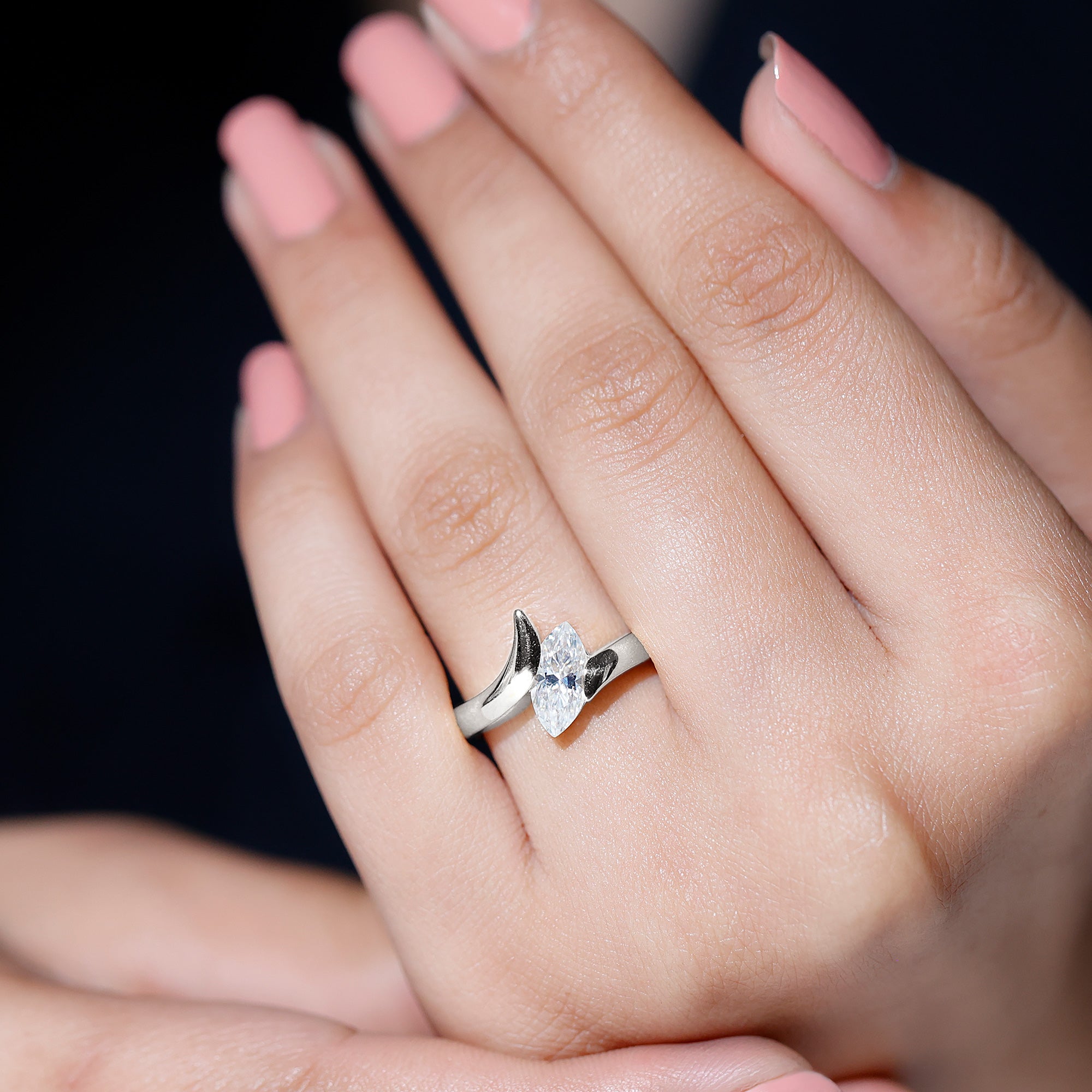 Lab Diamond 5X10 MM Marquise Engagement Ring in Tension Mount Setting