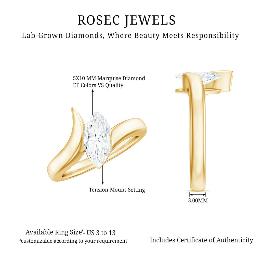 Lab Diamond 5X10 MM Marquise Engagement Ring in Tension Mount Setting