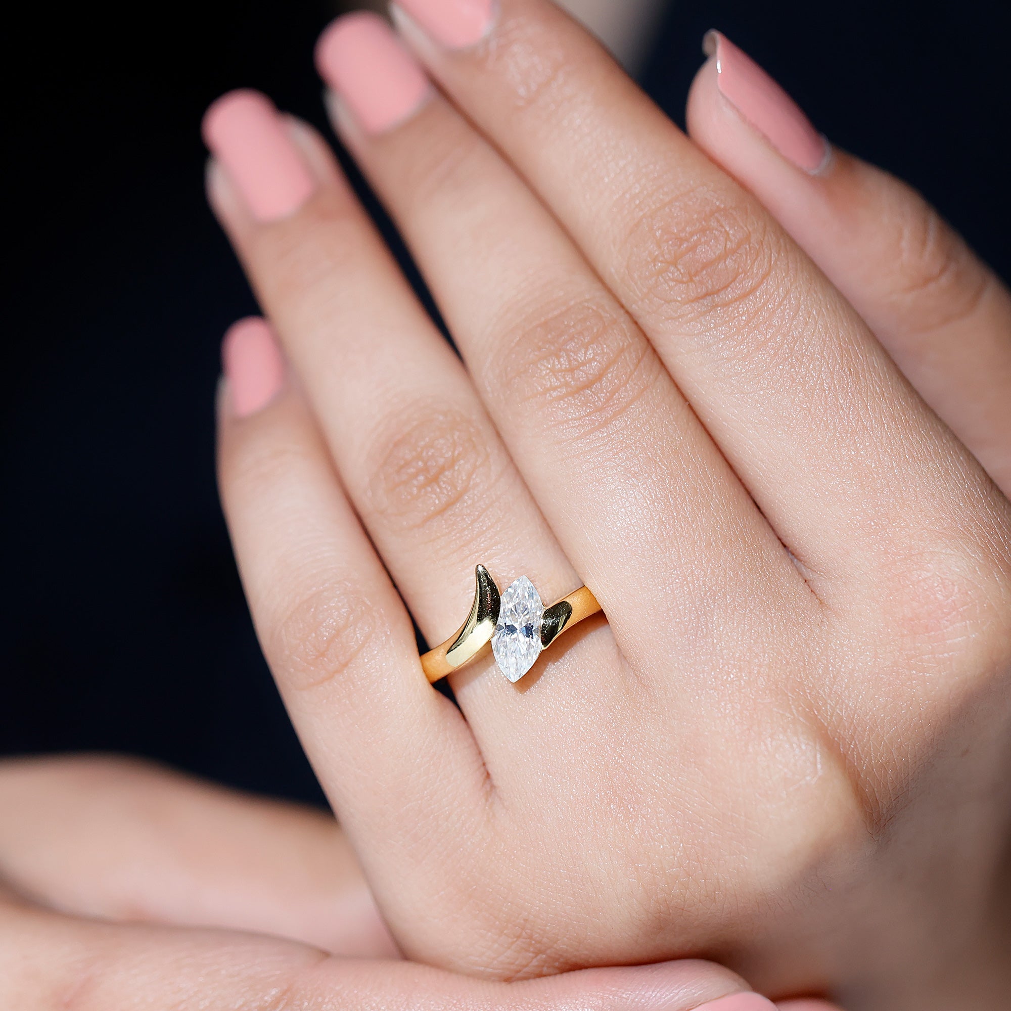 Lab Diamond 5X10 MM Marquise Engagement Ring in Tension Mount Setting