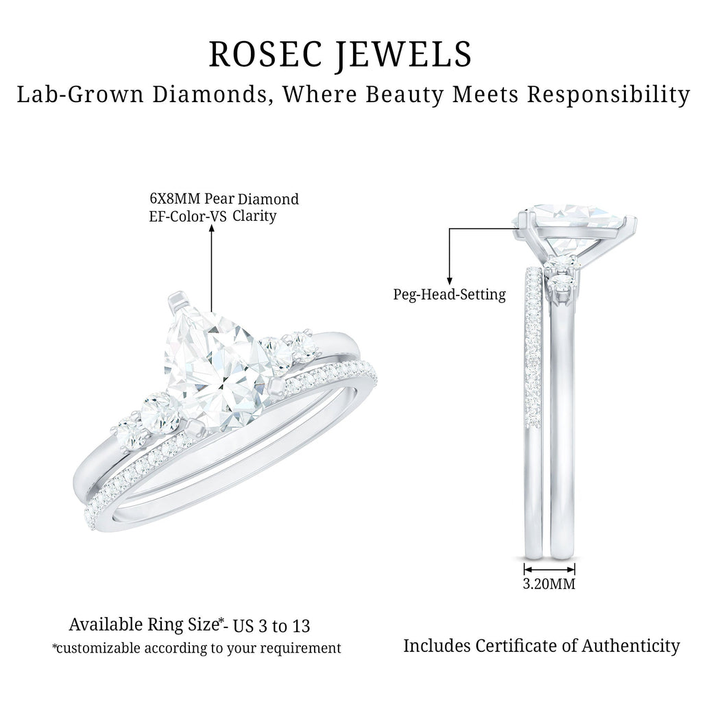 Certified Lab Grown Diamond 6X8 MM Teardrop Bridal Ring Set