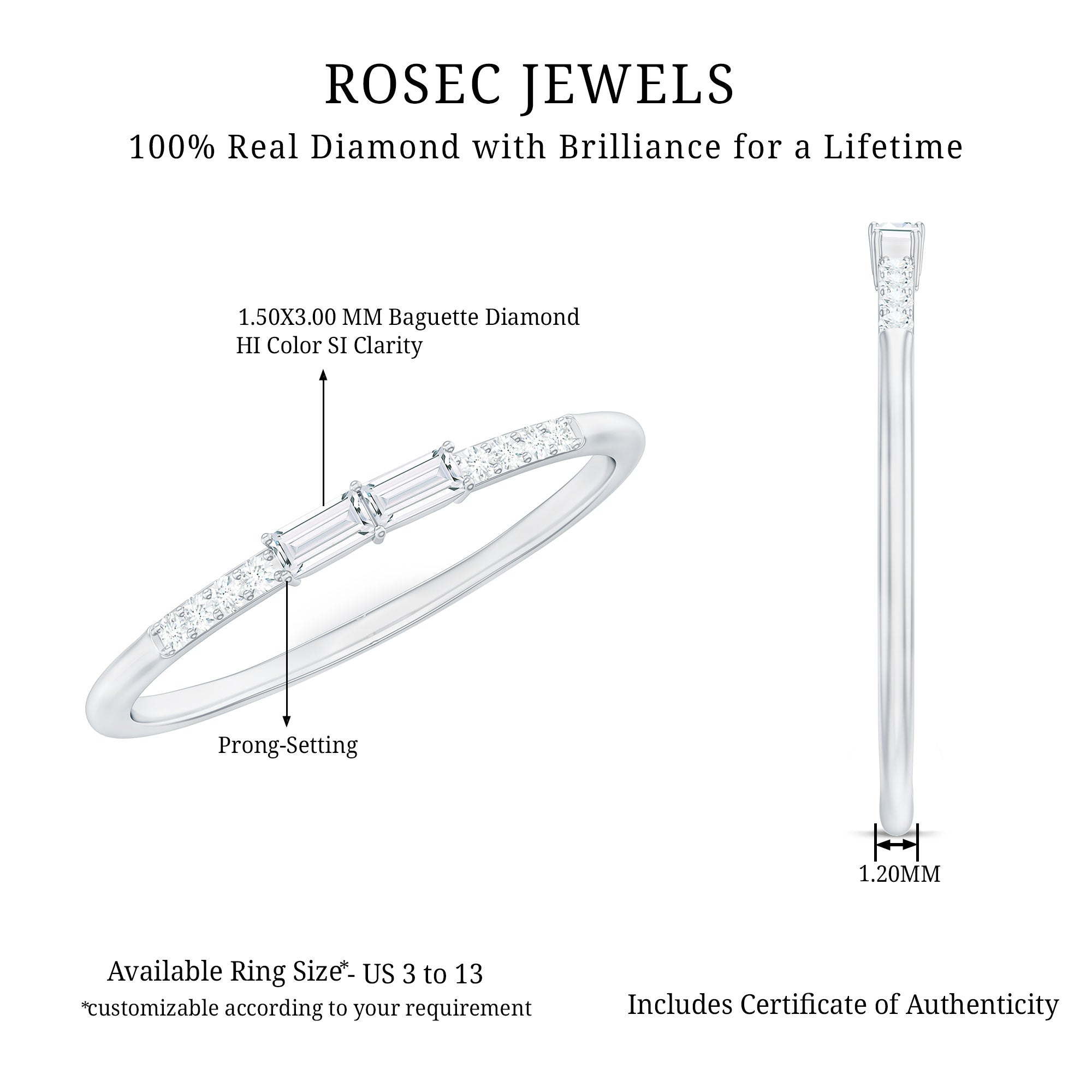 Baguette Diamond Stackable Ring in East West Style