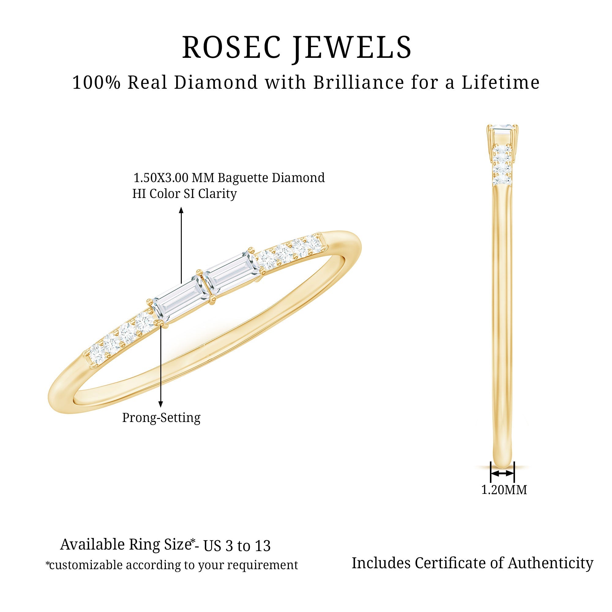 Baguette Diamond Stackable Ring in East West Style