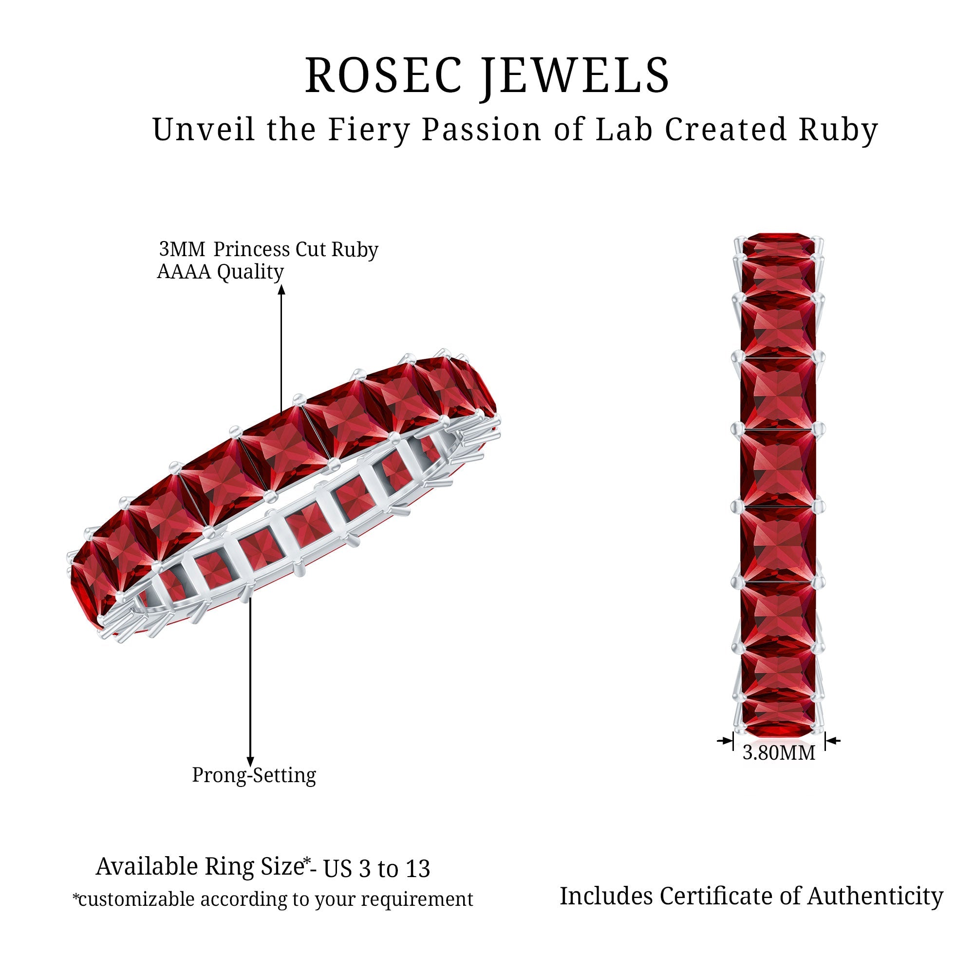 4.25 CT Princess Shape Lab Created Ruby Eternity Ring for Women