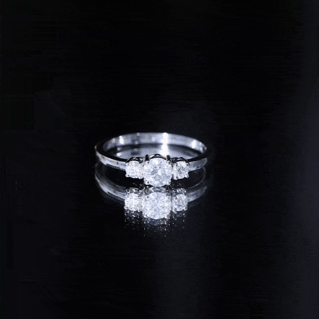 Round Cut Certified Moissanite Three Stone Engagement Ring for Women