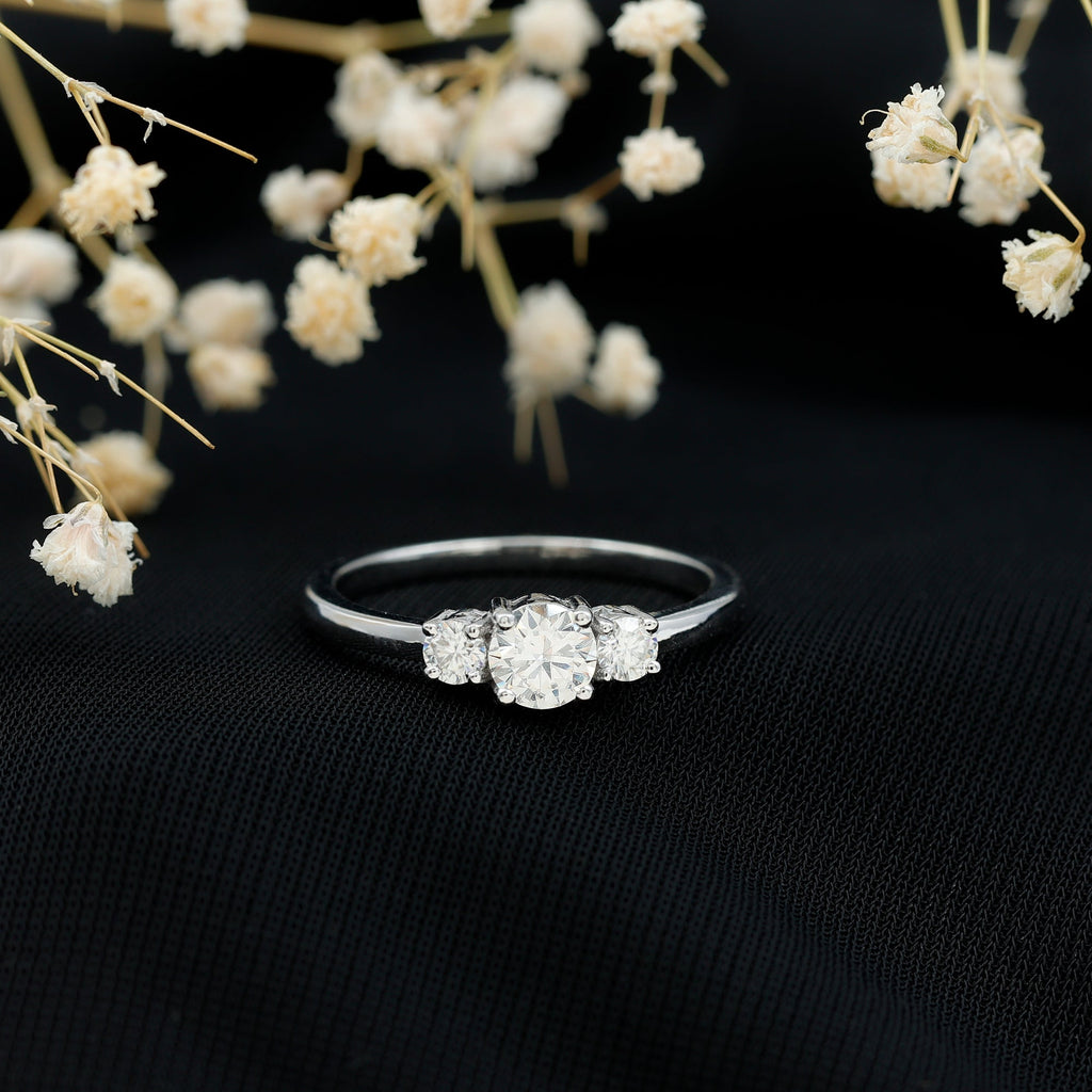 Round Cut Certified Moissanite Three Stone Engagement Ring for Women