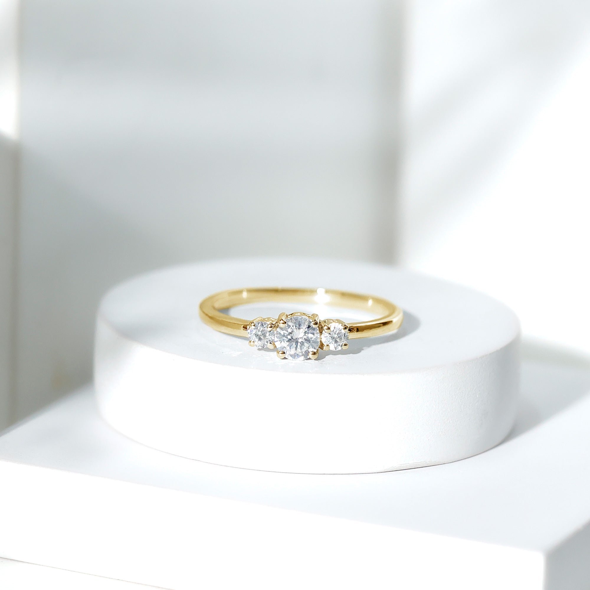 Round Cut Certified Moissanite Three Stone Engagement Ring for Women