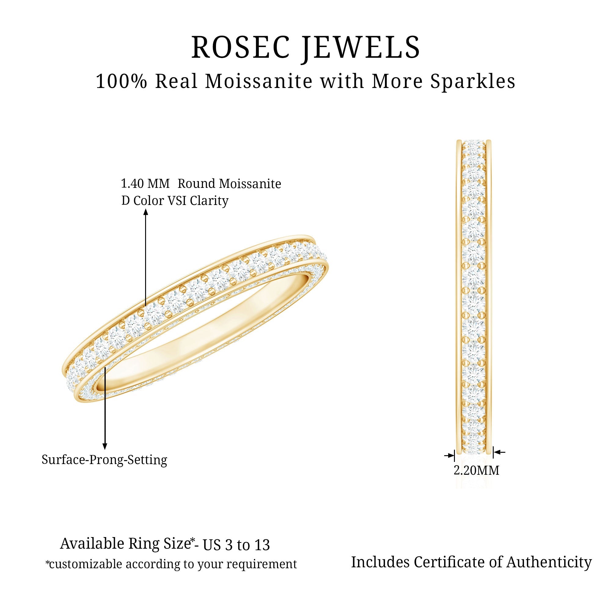 Round Cut Moissanite Full Eternity Wedding Band Ring