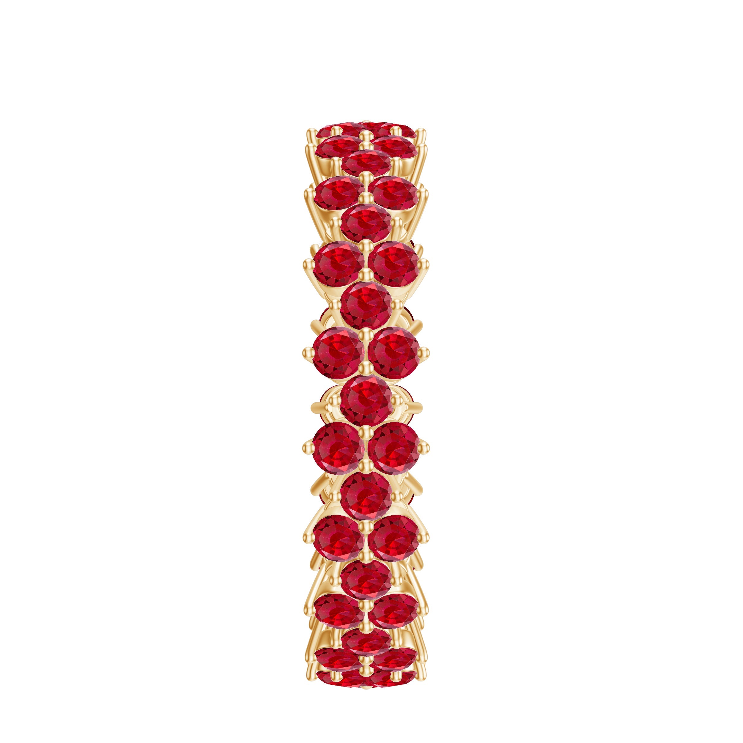 Round Lab Created Ruby Cluster Eternity Ring in Prong Setting