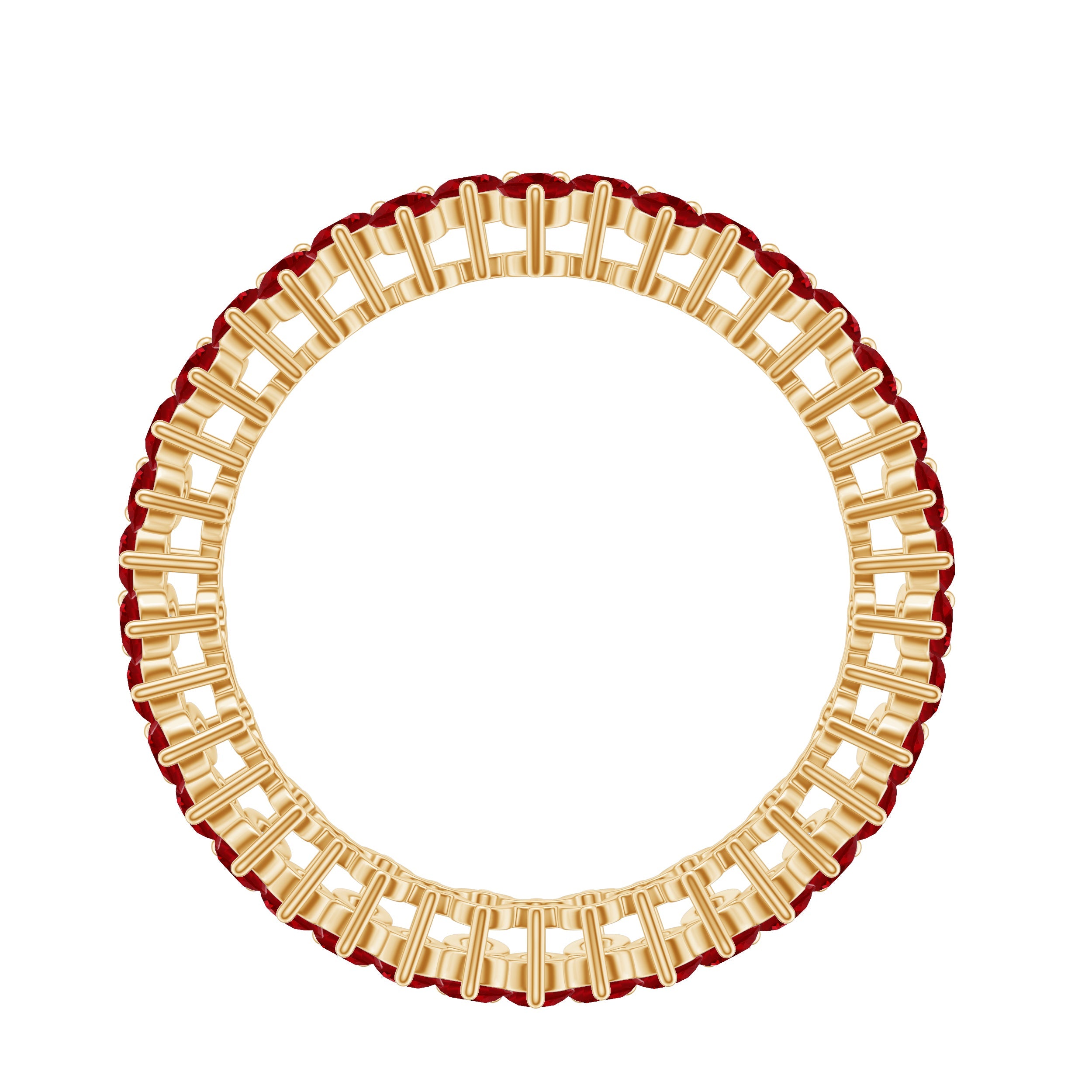 Round Lab Created Ruby Cluster Eternity Ring in Prong Setting