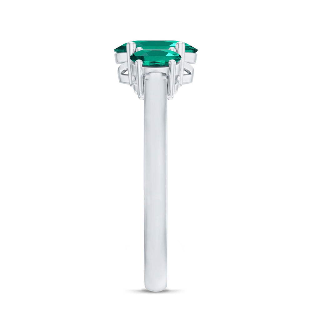 AAAA Quality Oval Cut Lab Created Emerald Three Stone Ring for Women