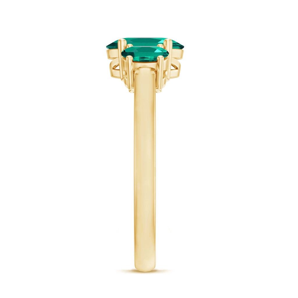 AAAA Quality Oval Cut Lab Created Emerald Three Stone Ring for Women
