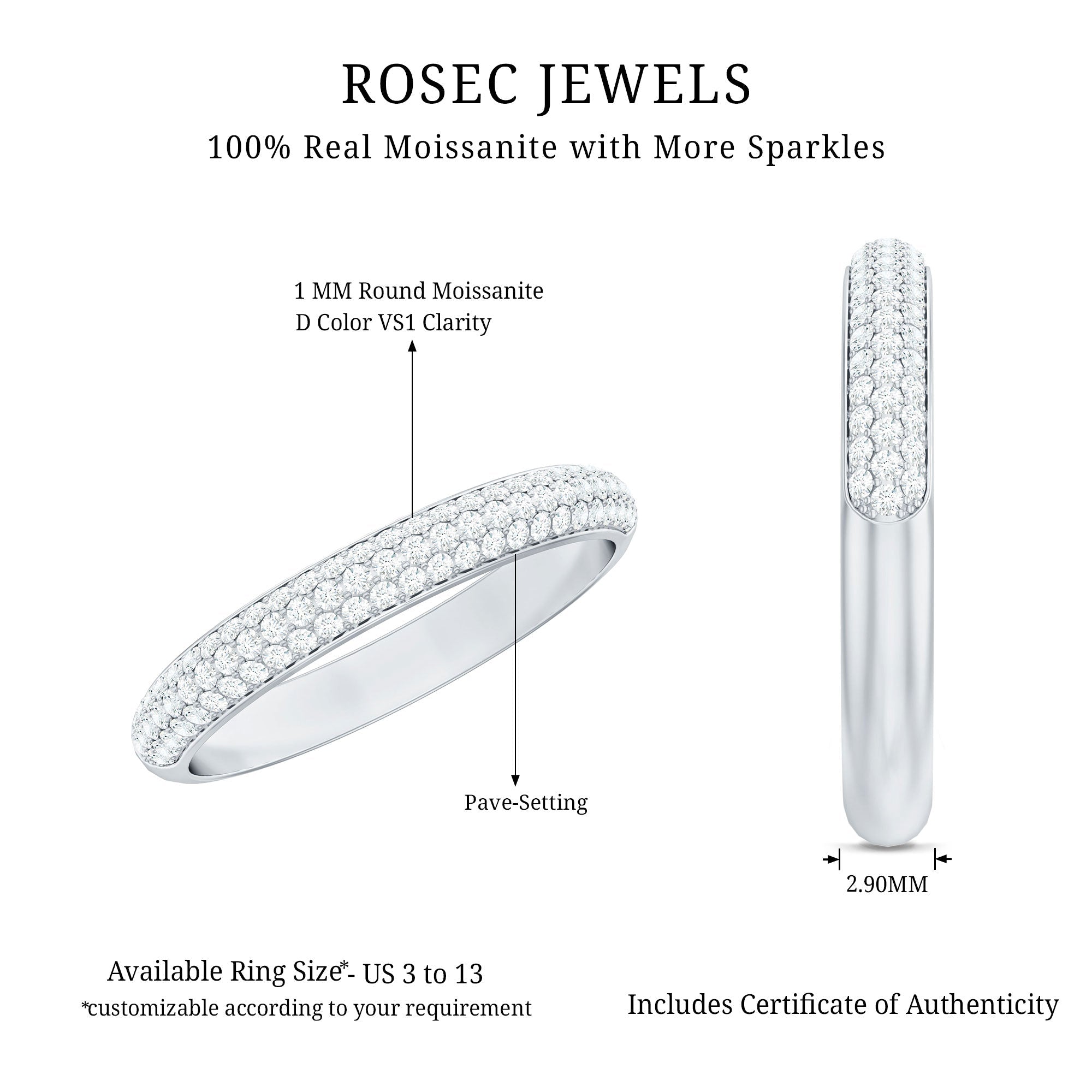 Brilliant Cut Round Moissanite Band Ring For Women
