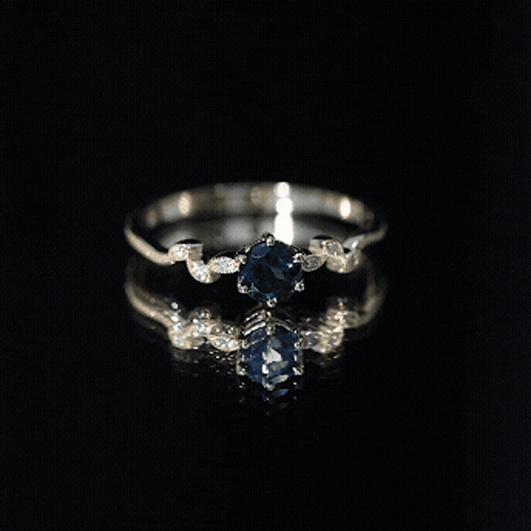 5mm Round London Blue Topaz Commitment Ring with Diamond
