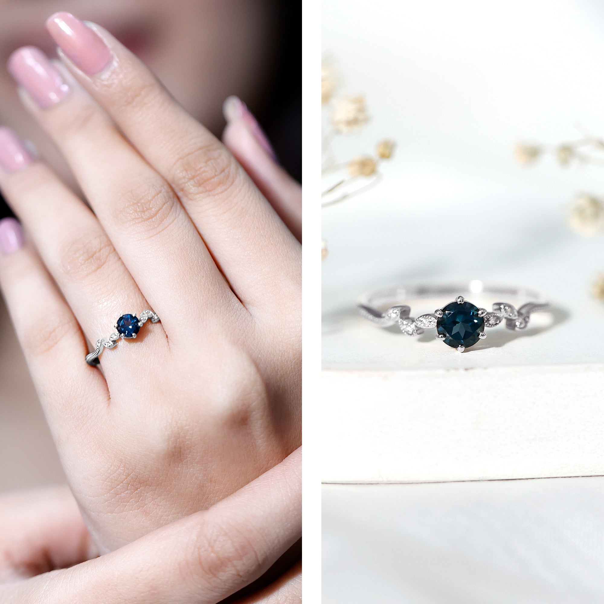 5mm Round London Blue Topaz Commitment Ring with Diamond