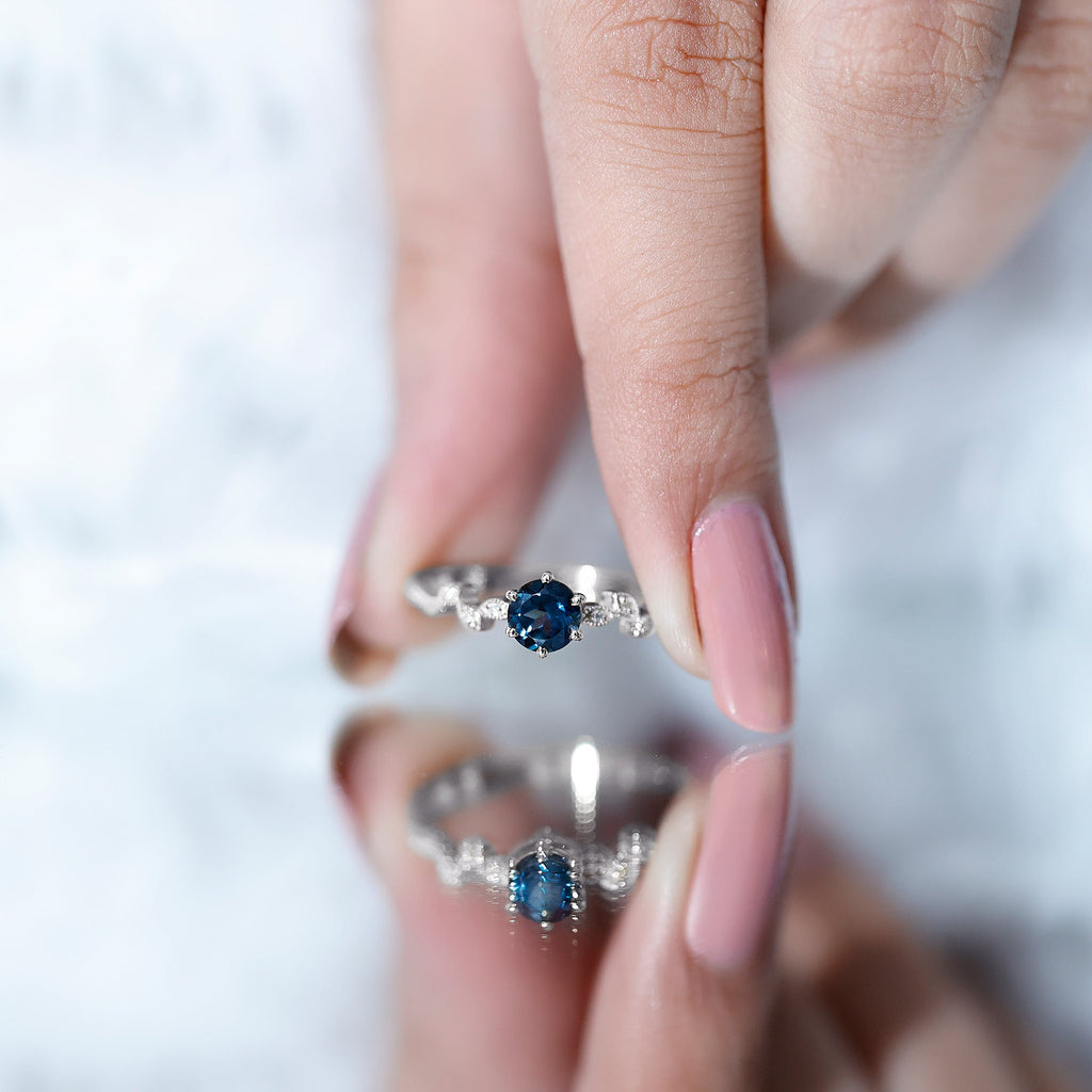 5mm Round London Blue Topaz Commitment Ring with Diamond