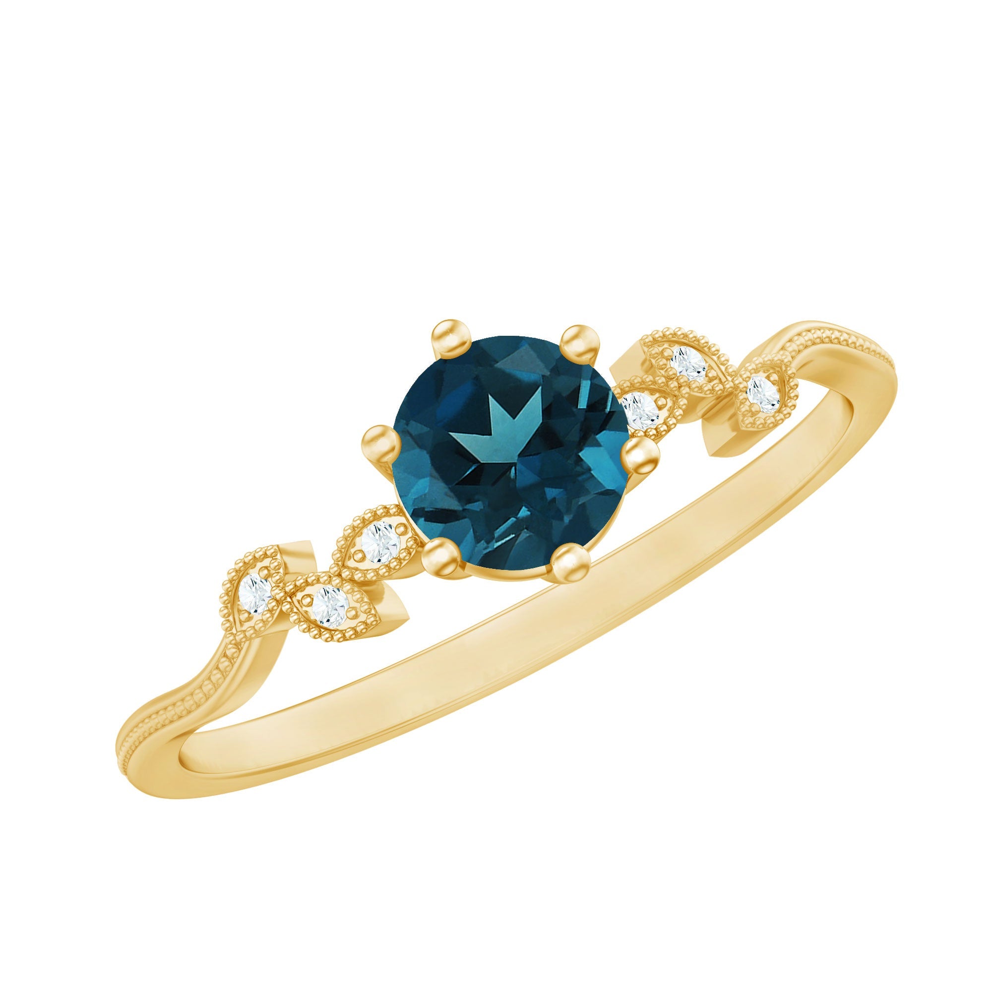 5mm Round London Blue Topaz Commitment Ring with Diamond