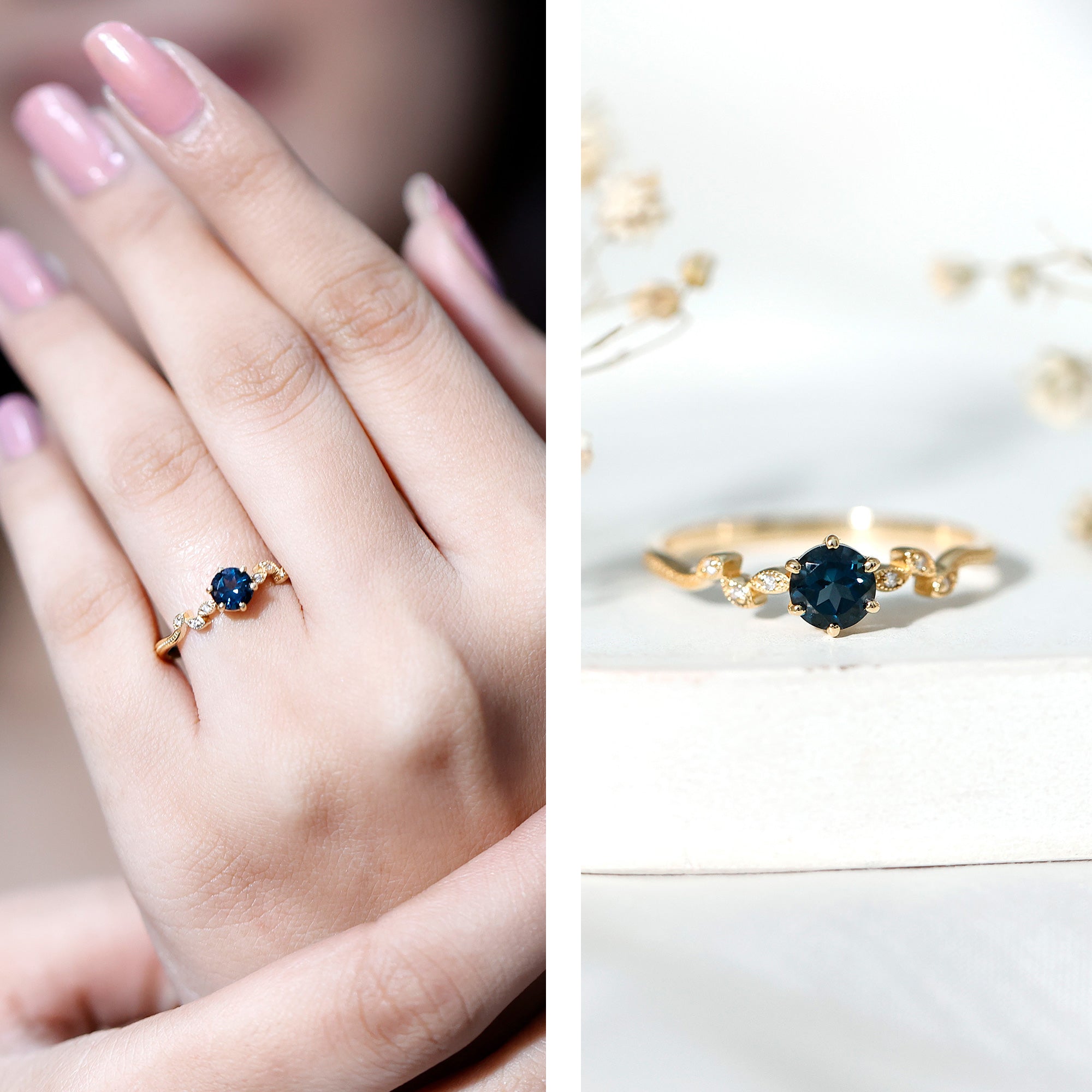 5mm Round London Blue Topaz Commitment Ring with Diamond