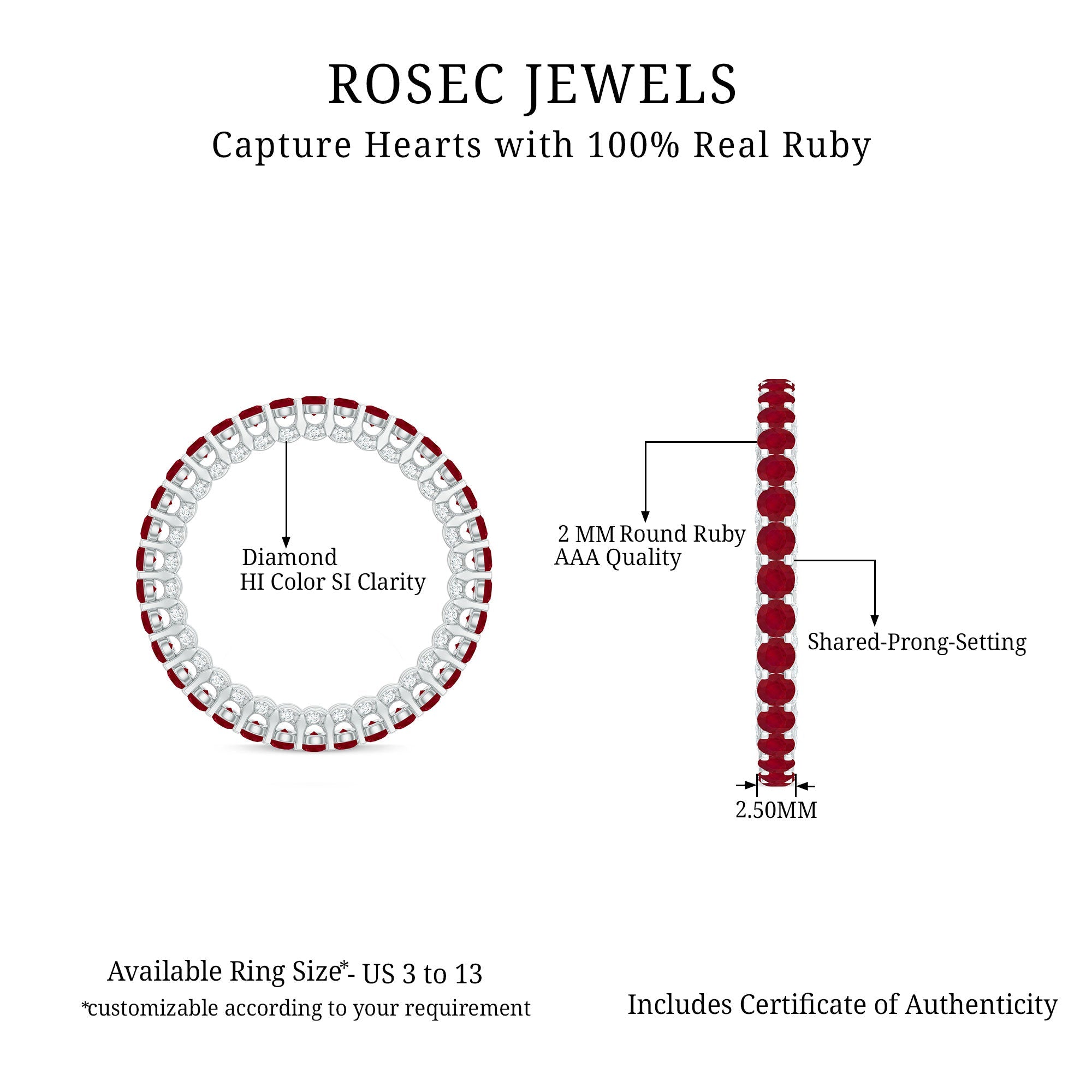 Round Ruby and Diamond Eternity Wedding Band