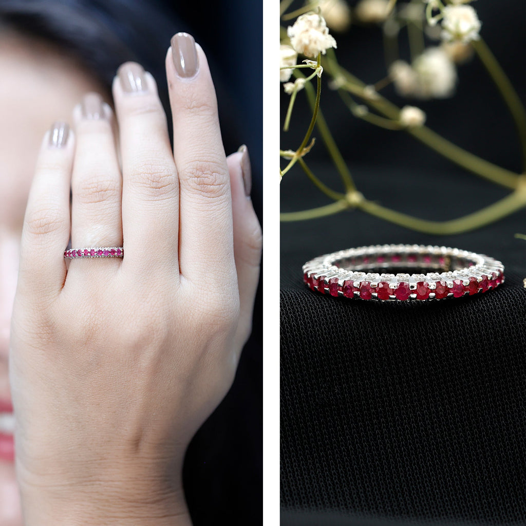 Round Ruby and Diamond Eternity Wedding Band