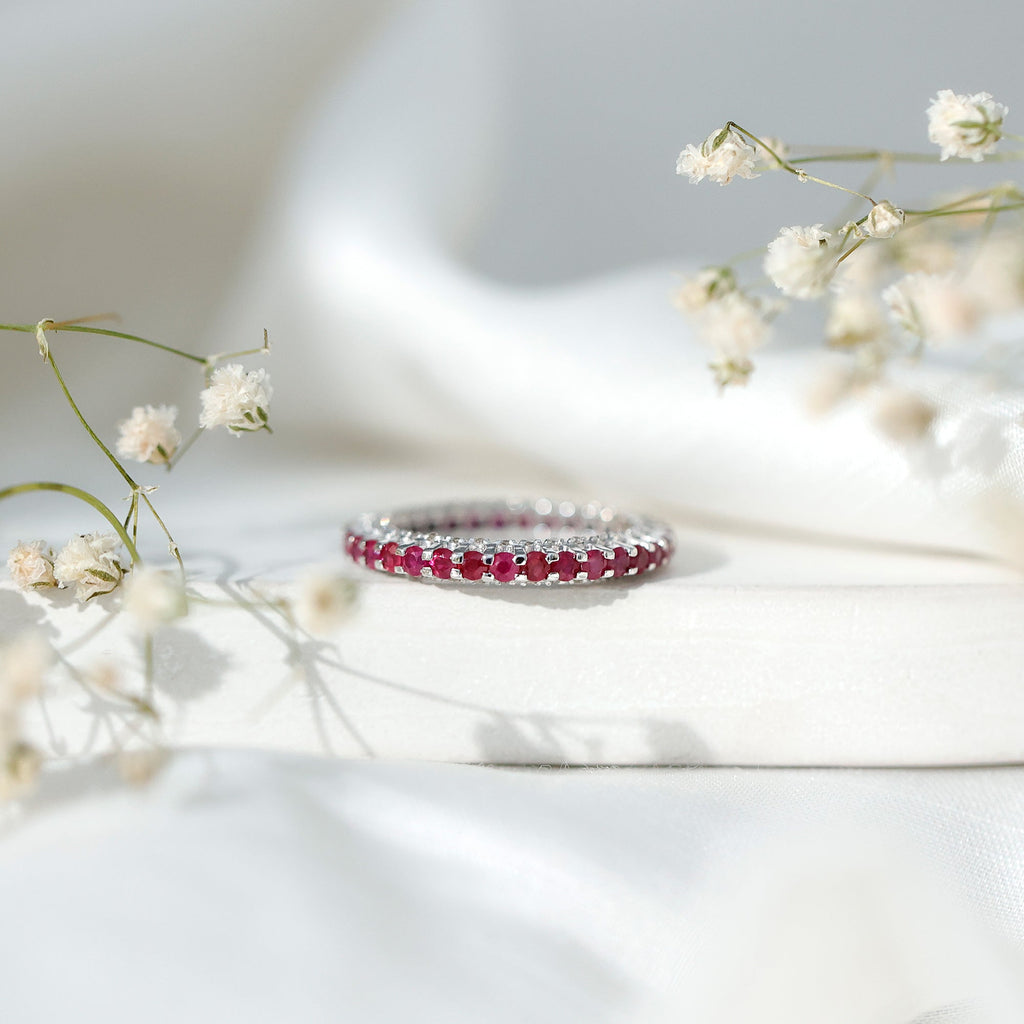 Round Ruby and Diamond Eternity Wedding Band