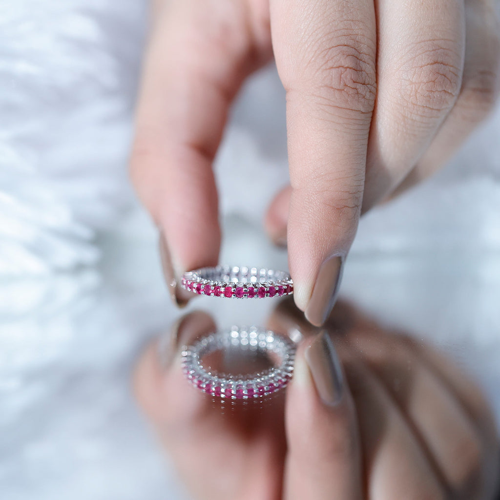 Round Ruby and Diamond Eternity Wedding Band